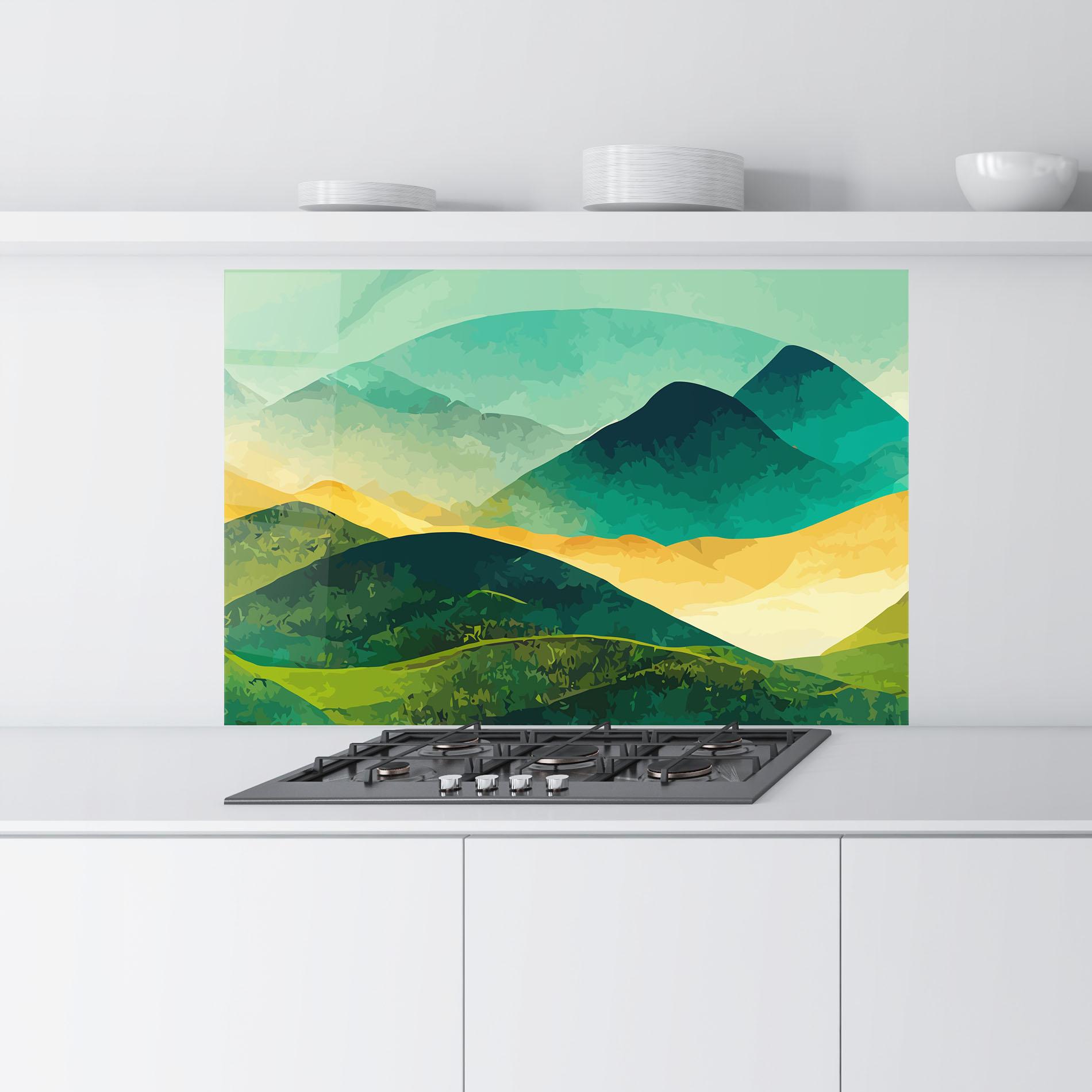 Konyhai üveg hátfal Green Art Mountain mockup 9