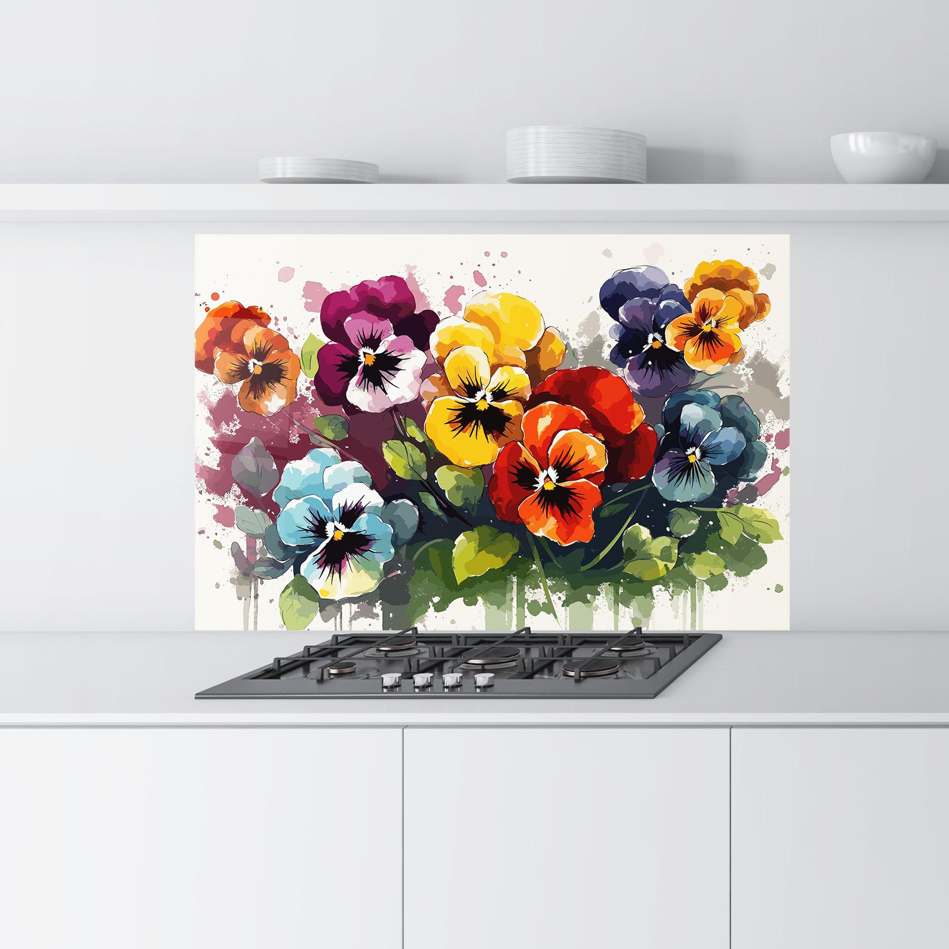 Konyhai üveg hátfal Mix Paint Flowers mockup 9