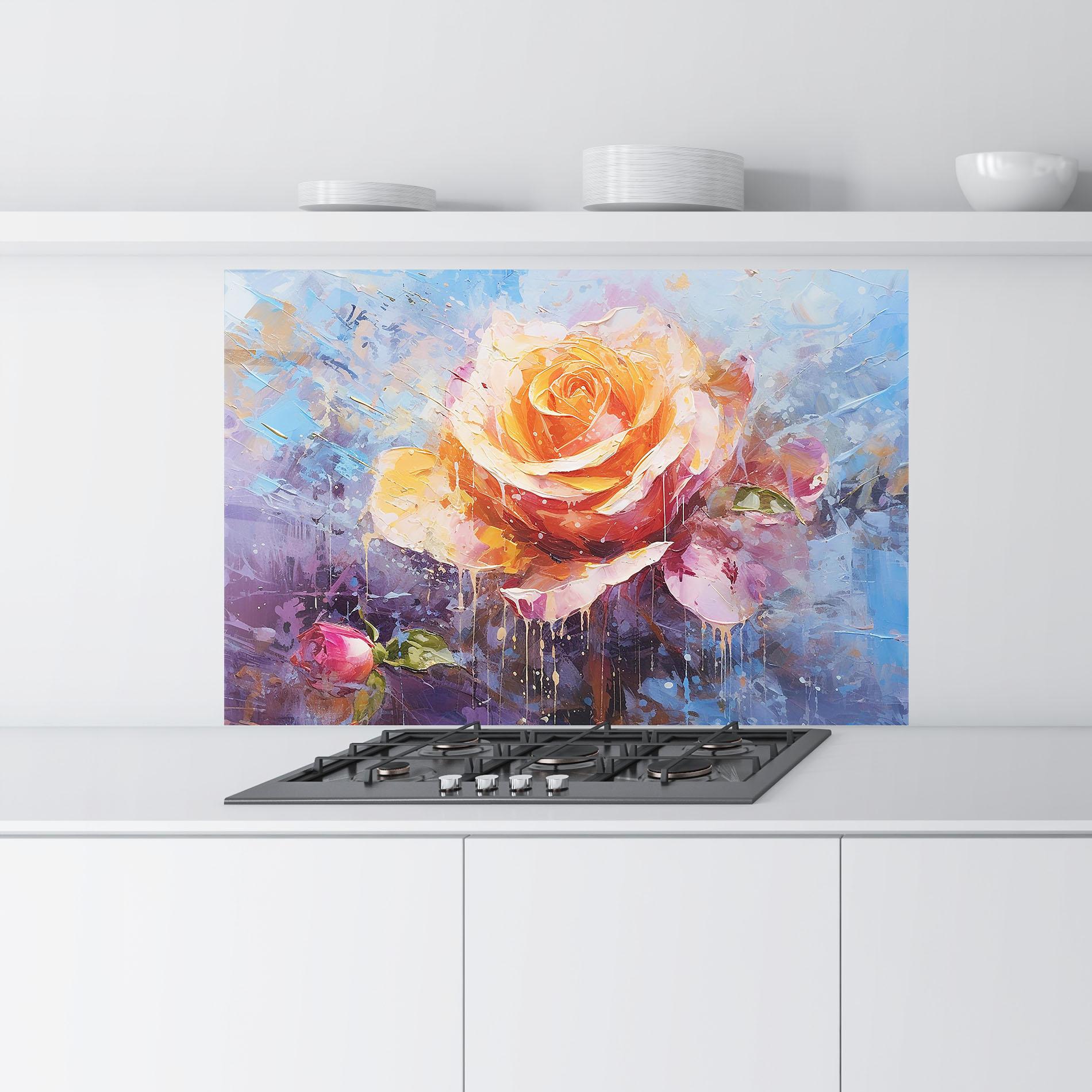 Konyhai üveg hátfal Orange Pink Peony Art mockup 9