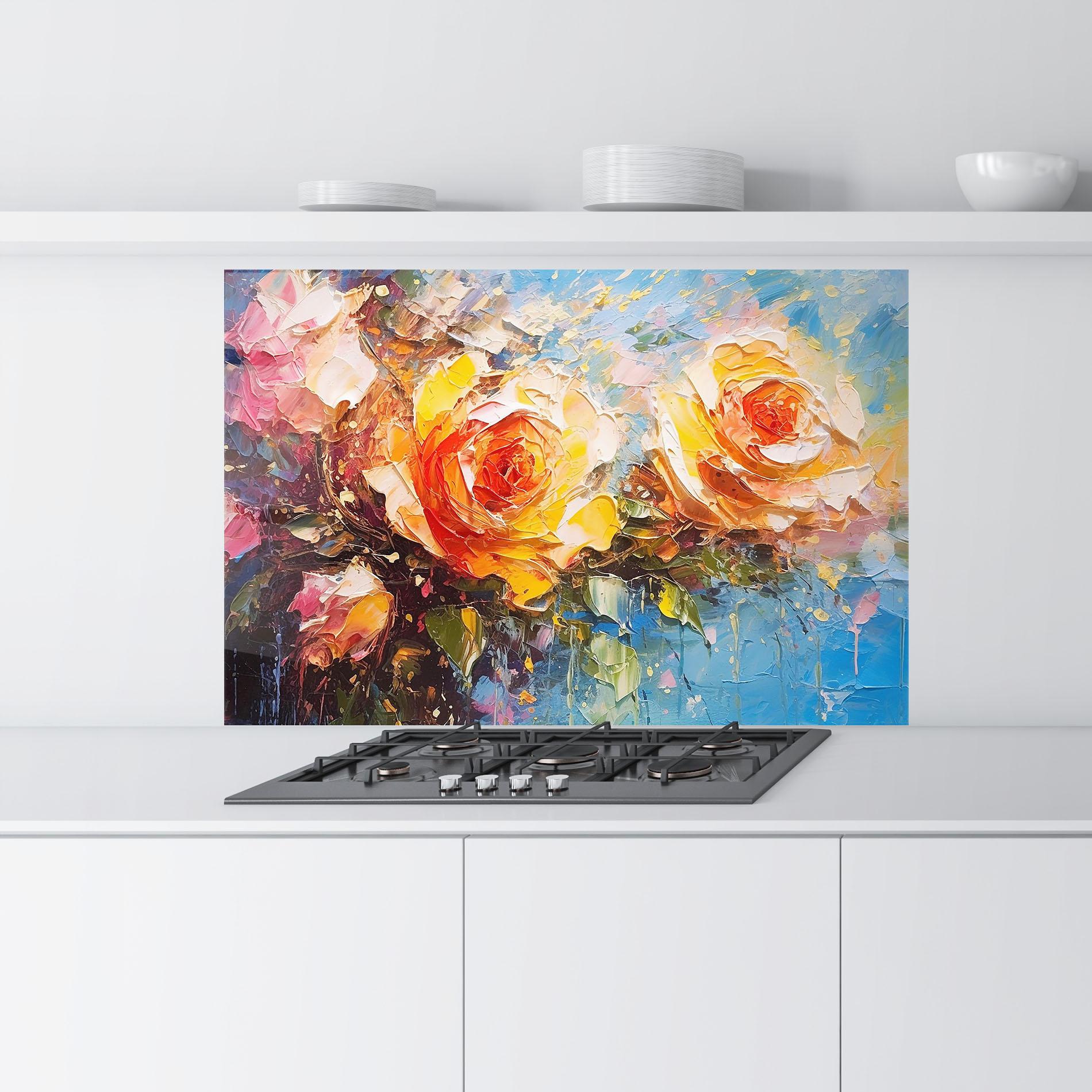 Konyhai üveg hátfal Orange Roses Painting mockup 9