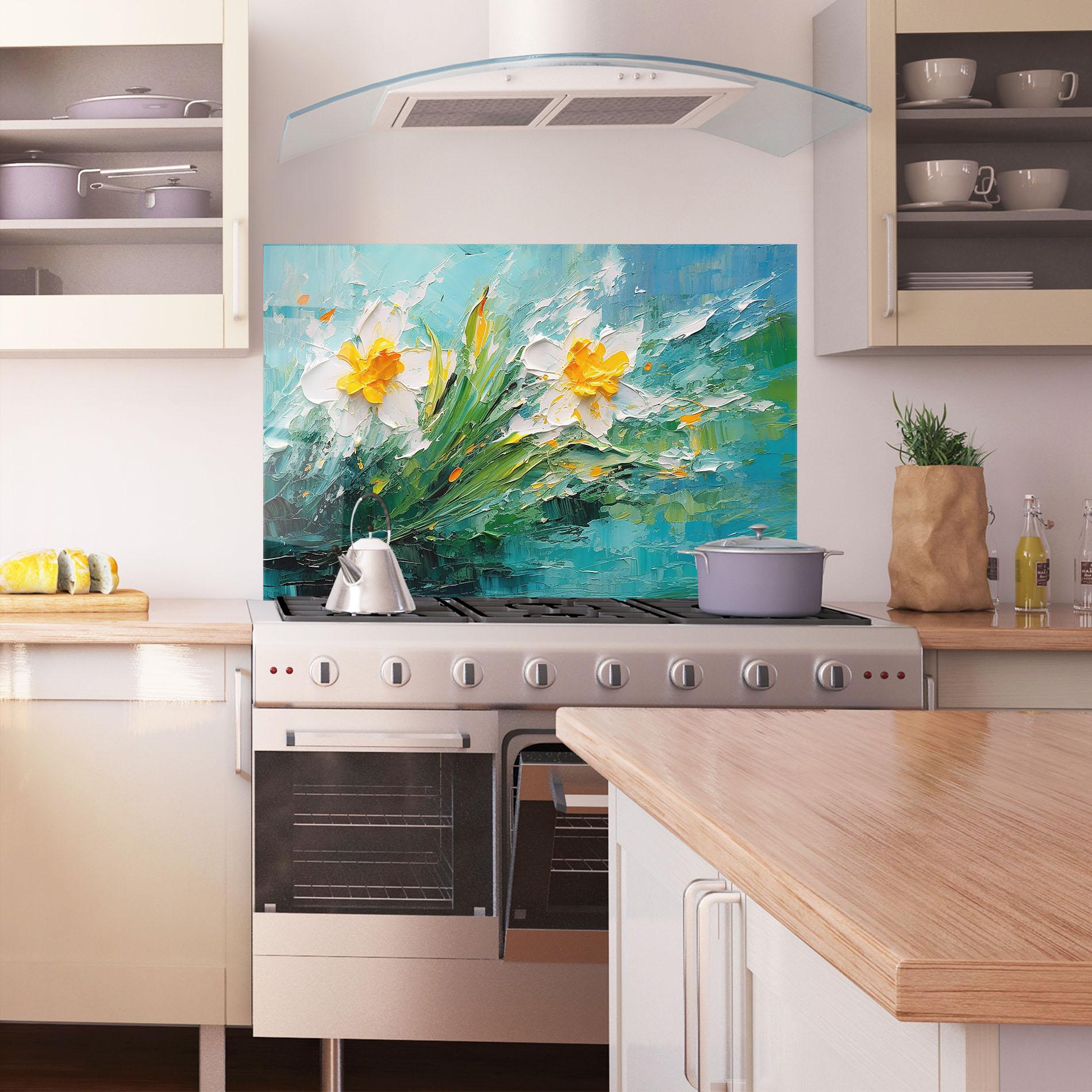 Konyhai üveg hátfal Abstract Flower Painting mockup 1