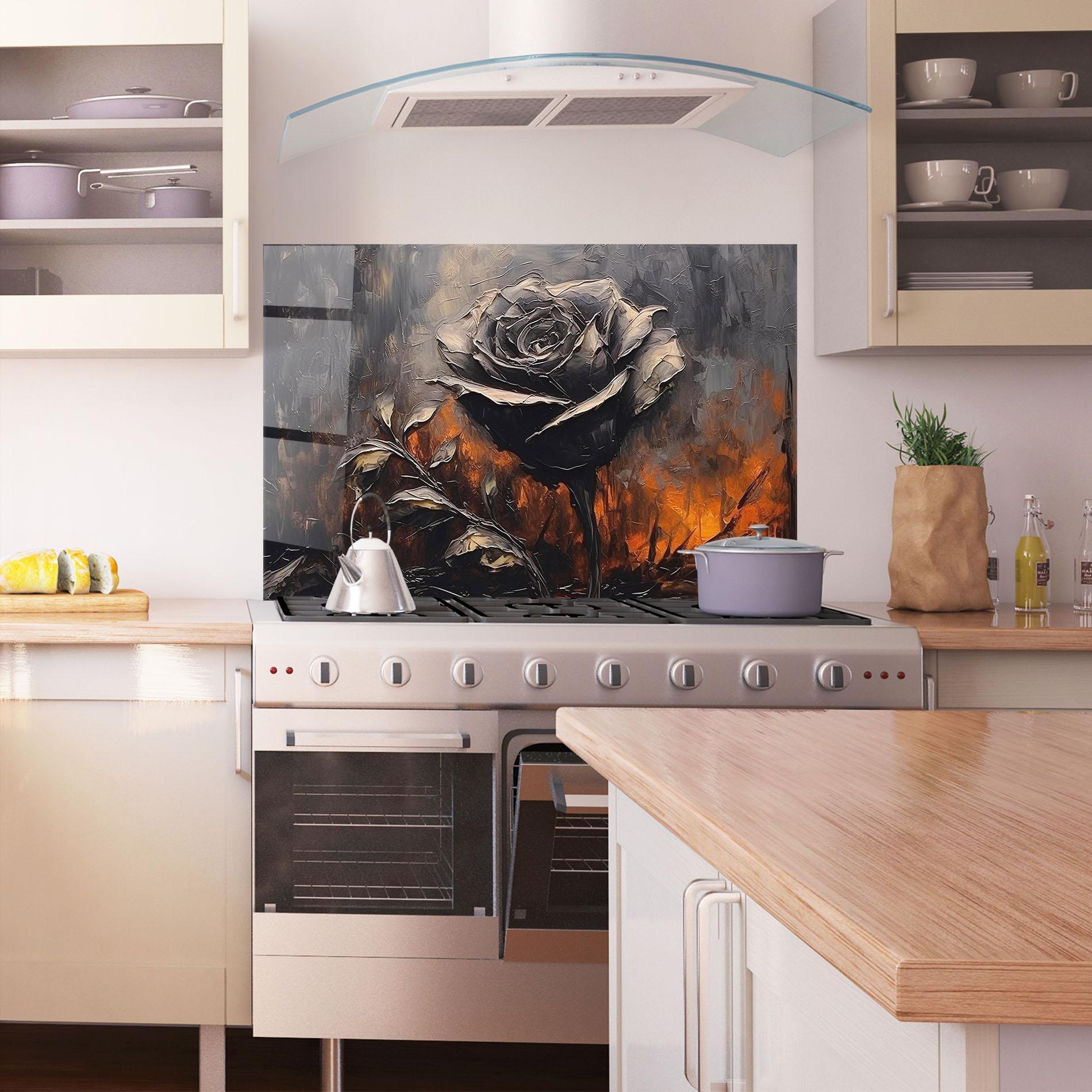 Konyhai üveg hátfal Black Rose Art mockup 1