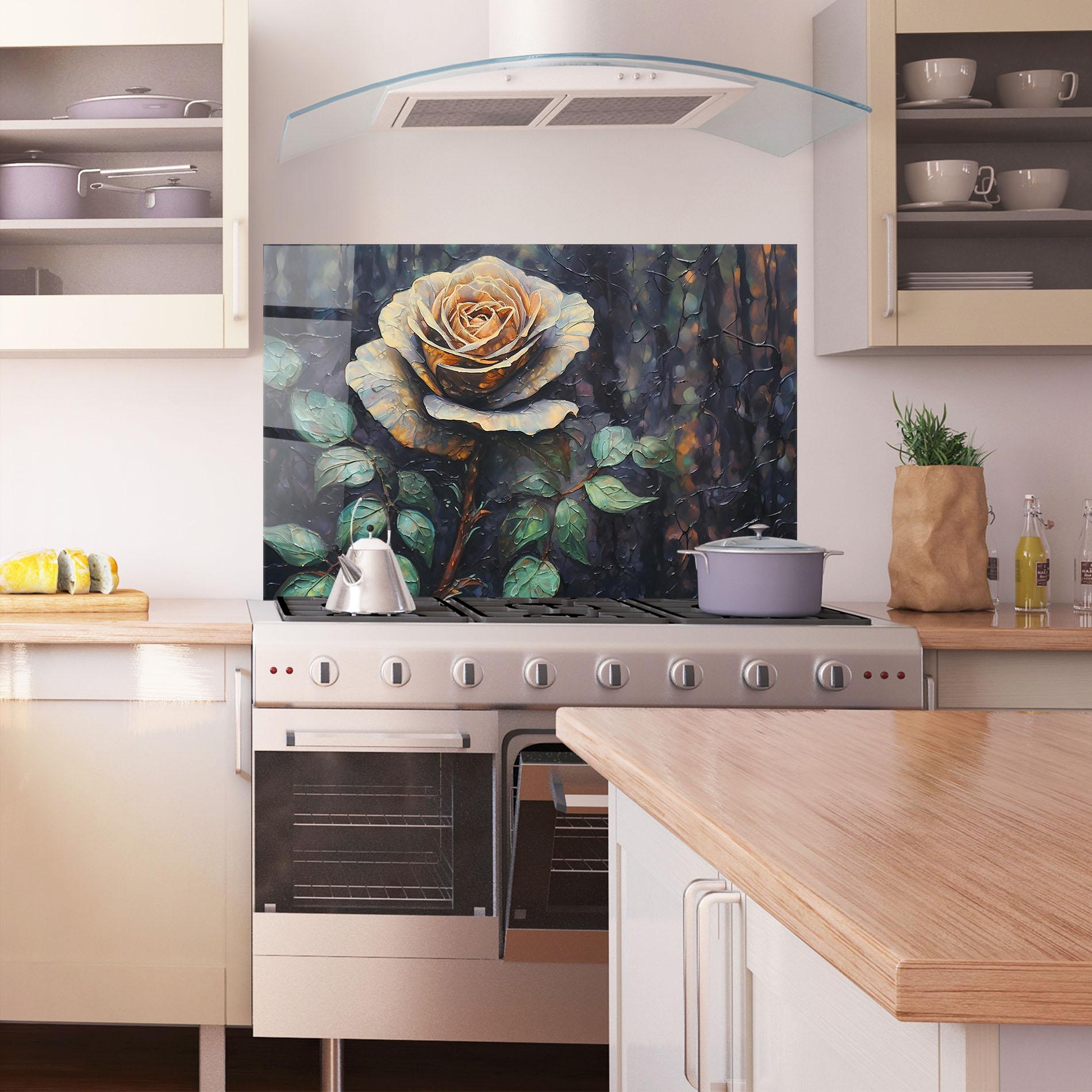 Konyhai üveg hátfal Blue Yellow Rose Art mockup 1