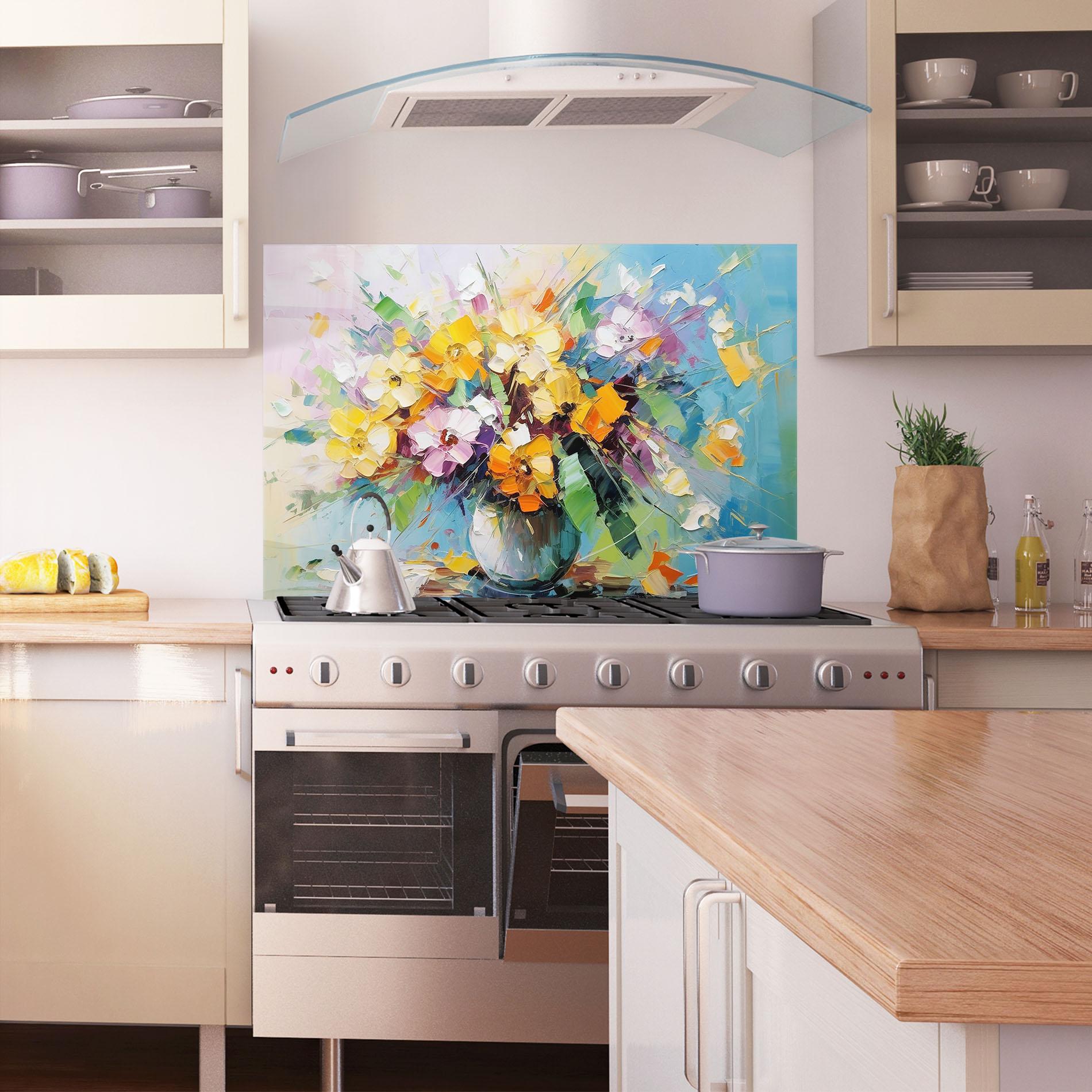 Konyhai üveg hátfal Colorfull Flowers Painting mockup 1