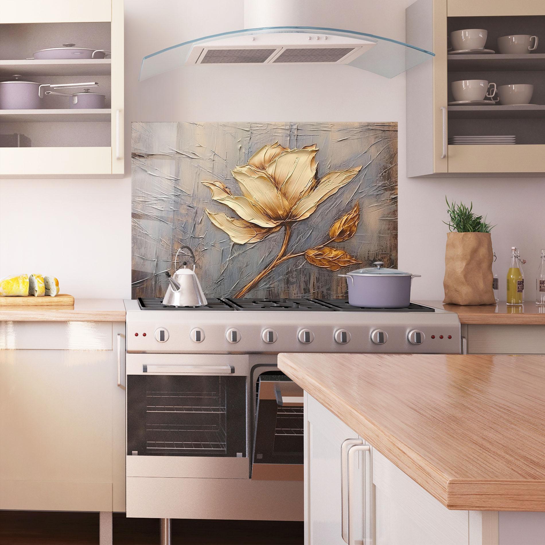 Konyhai üveg hátfal Cream Rose On Blue mockup 1