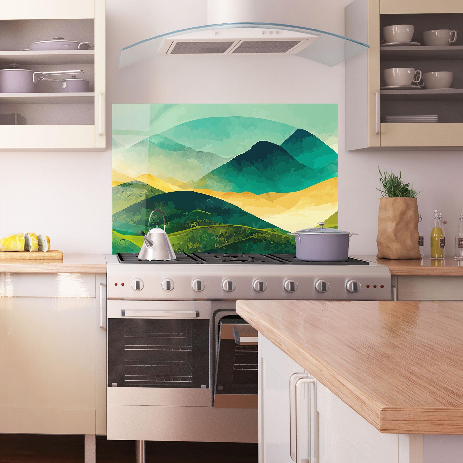 Konyhai üveg hátfal Green Art Mountain mockup 1