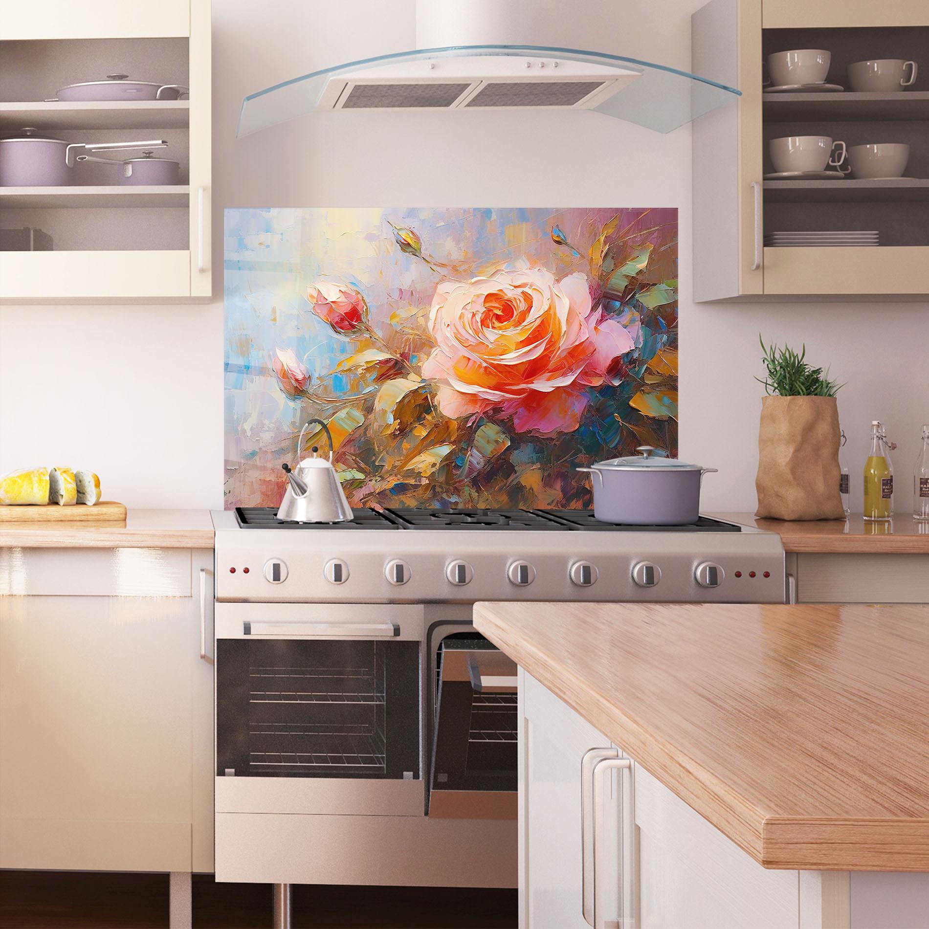 Konyhai üveg hátfal Light Pink Rose Art mockup 1