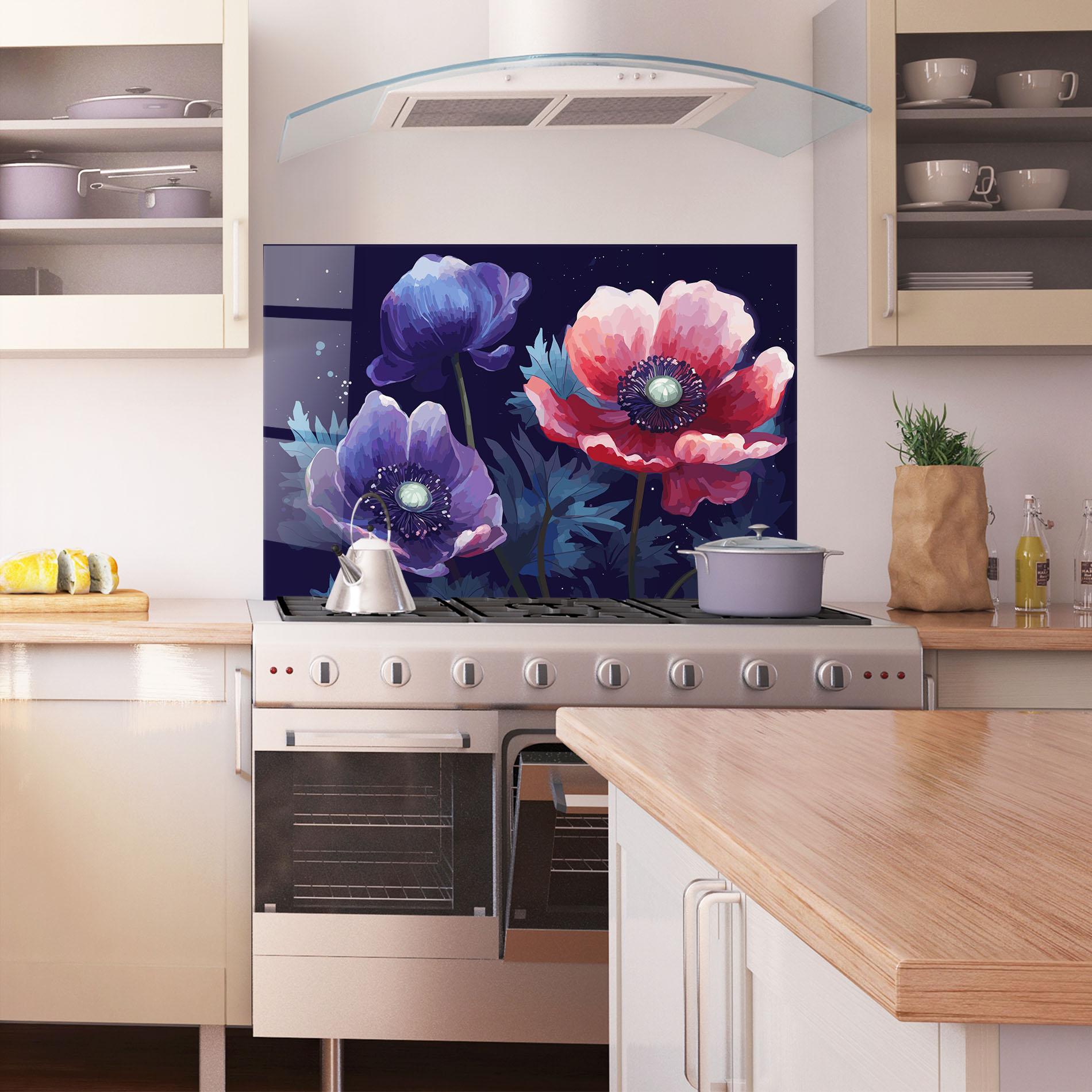 Konyhai üveg hátfal Night Poppy Art mockup 1