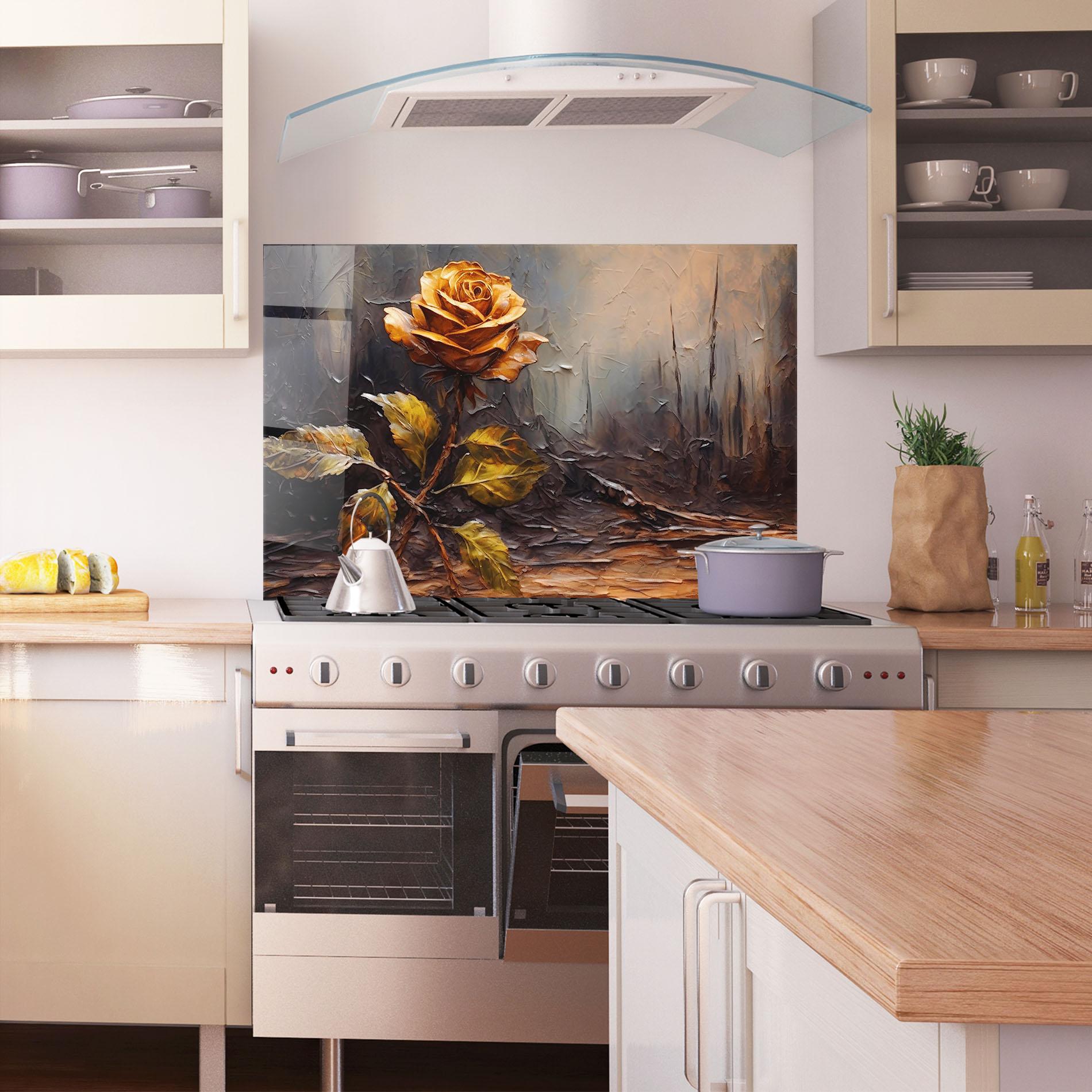Konyhai üveg hátfal Orange Rose Art mockup 1