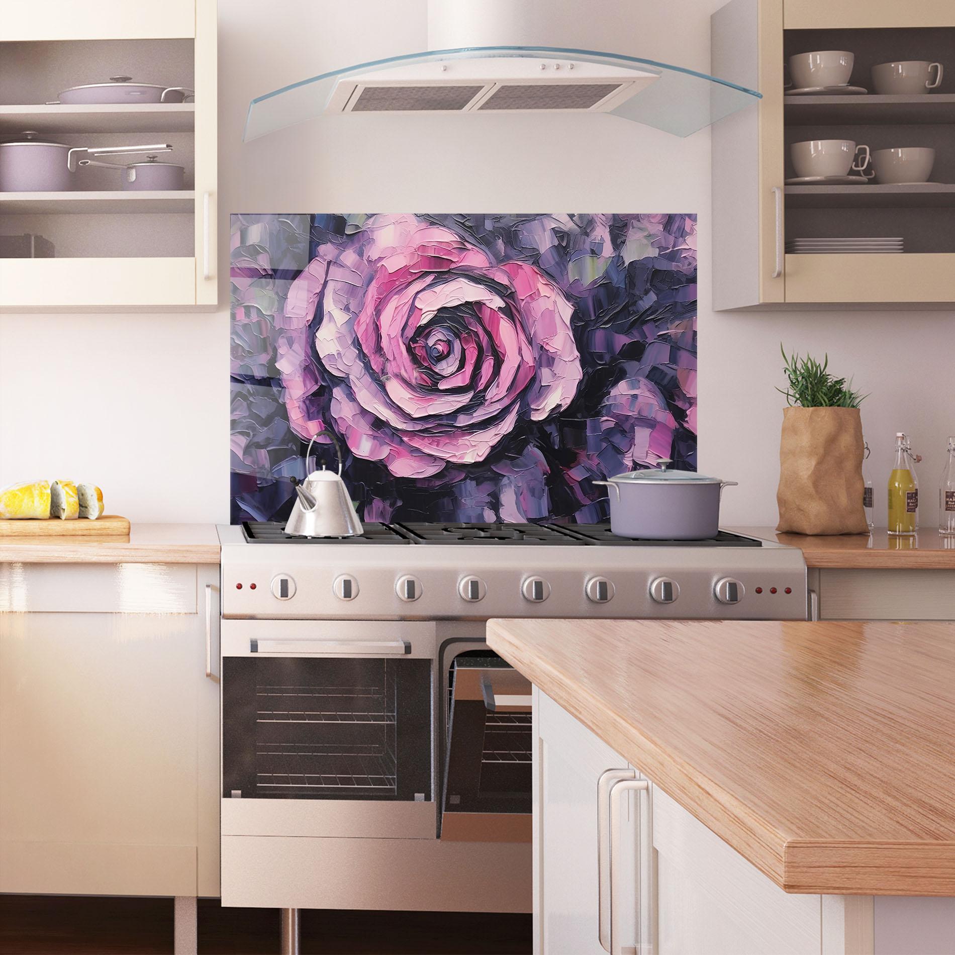 Konyhai üveg hátfal Pretty Purple Rose Art mockup 1