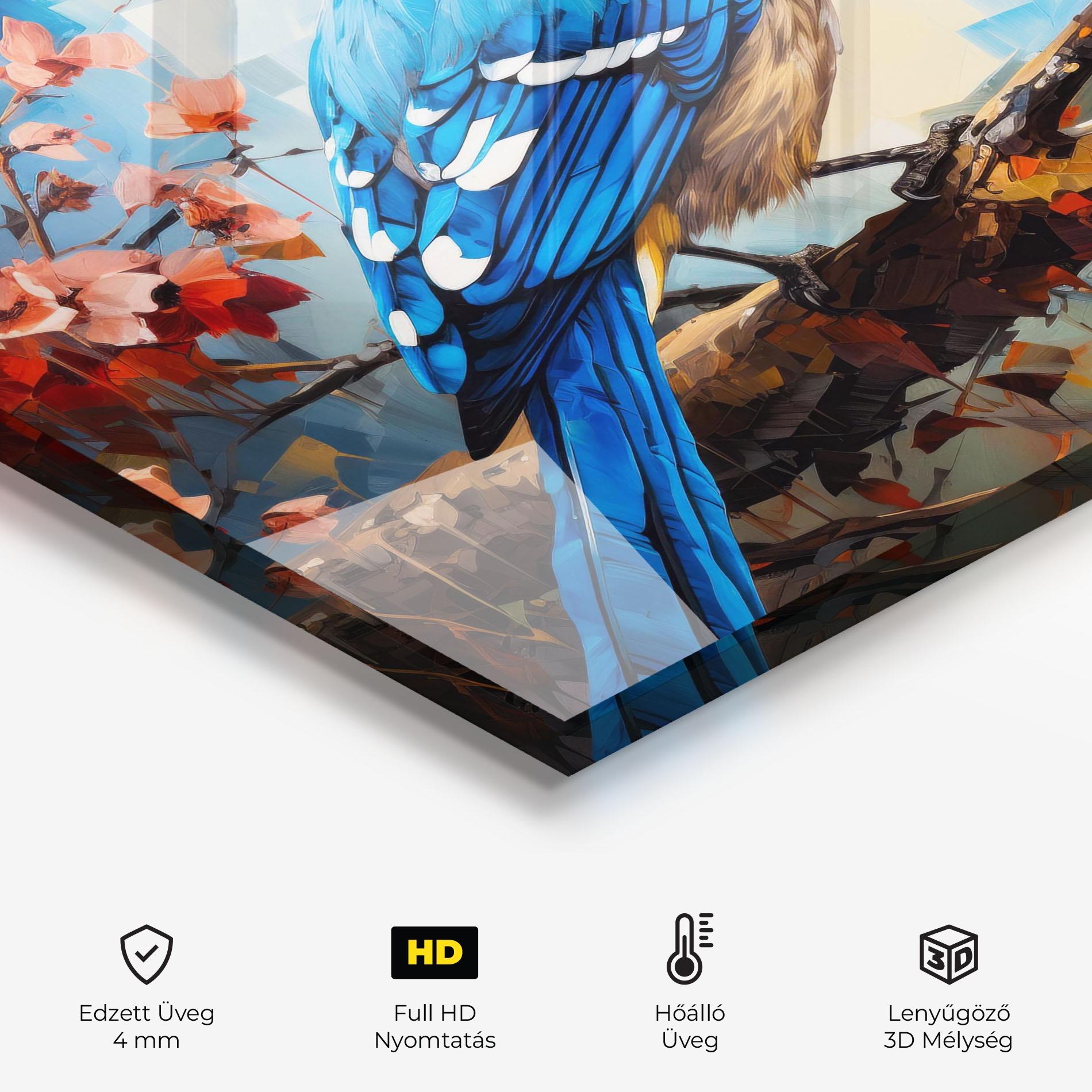 Konyhai üveg hátfal Blue Bird Sitting Art mockup 2
