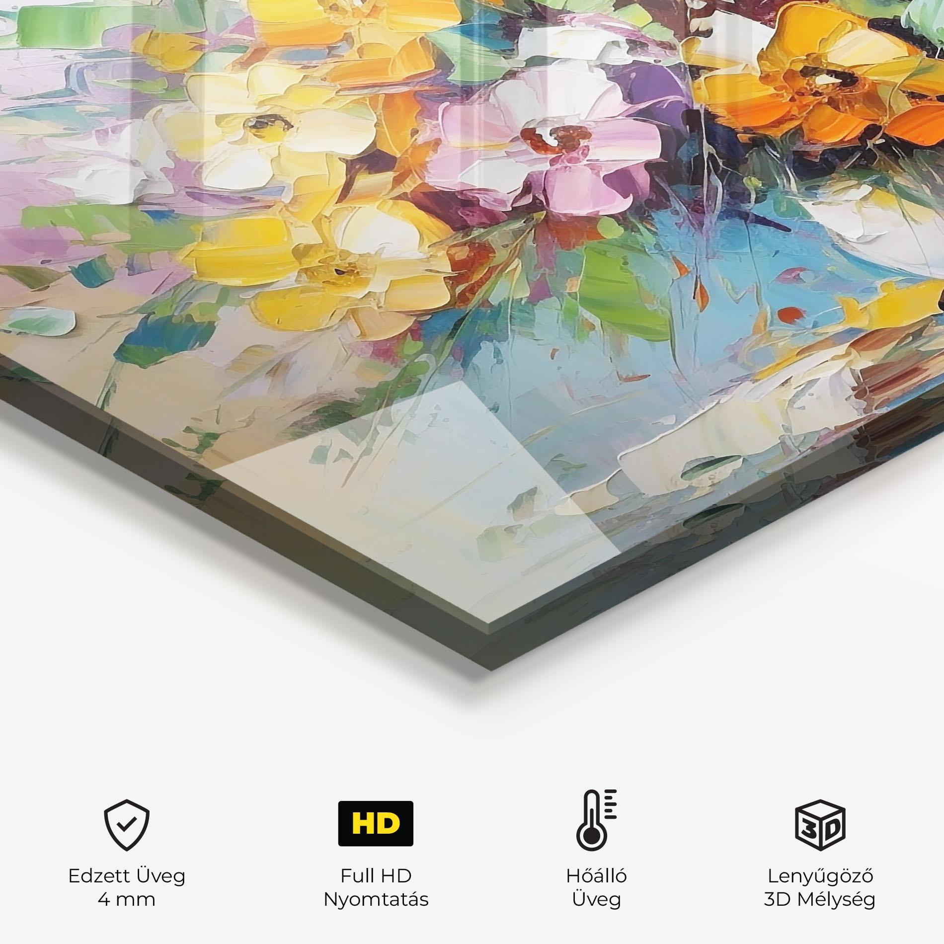 Konyhai üveg hátfal Colorfull Flowers Painting mockup 2