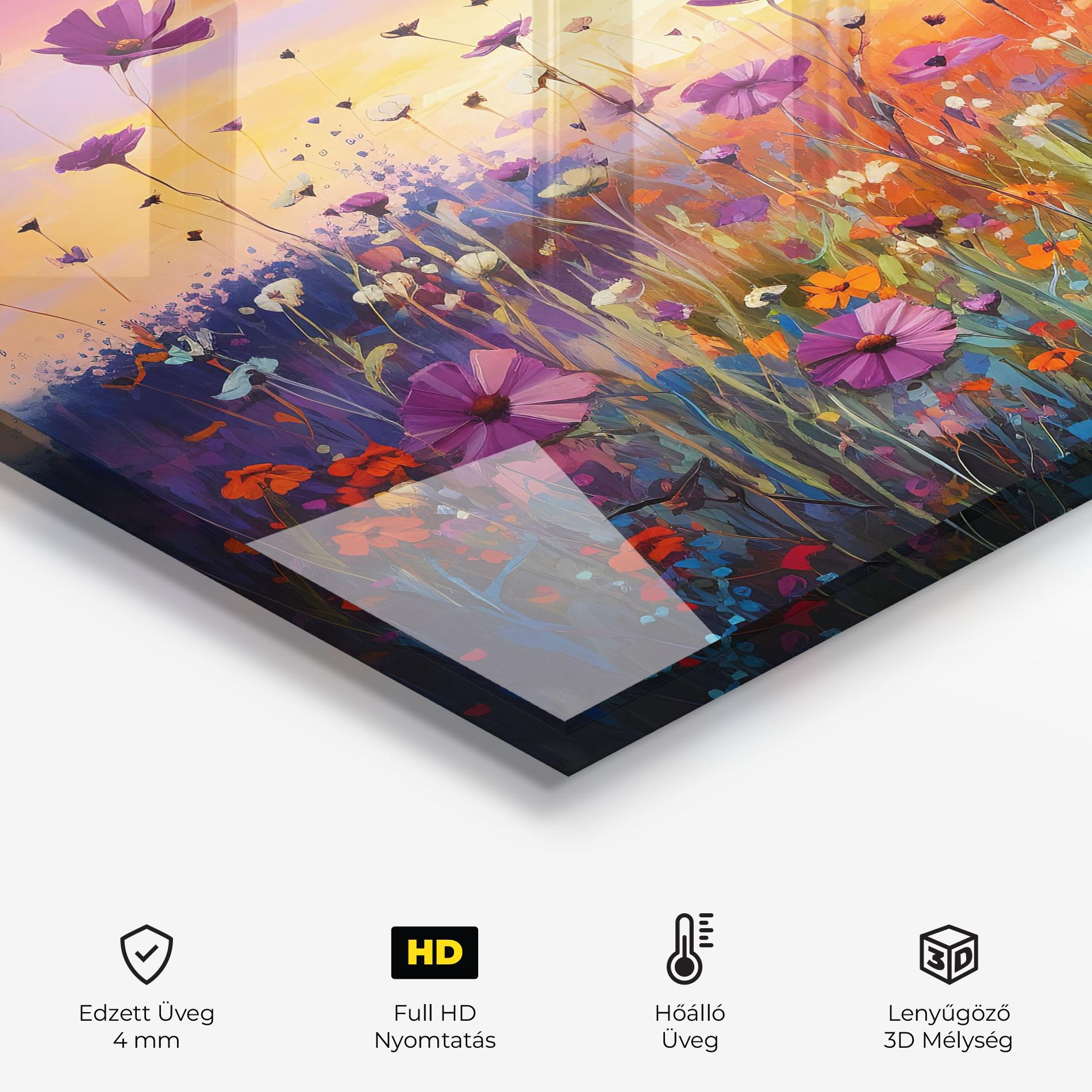 Konyhai üveg hátfal Dreamy Field Flowers mockup 2