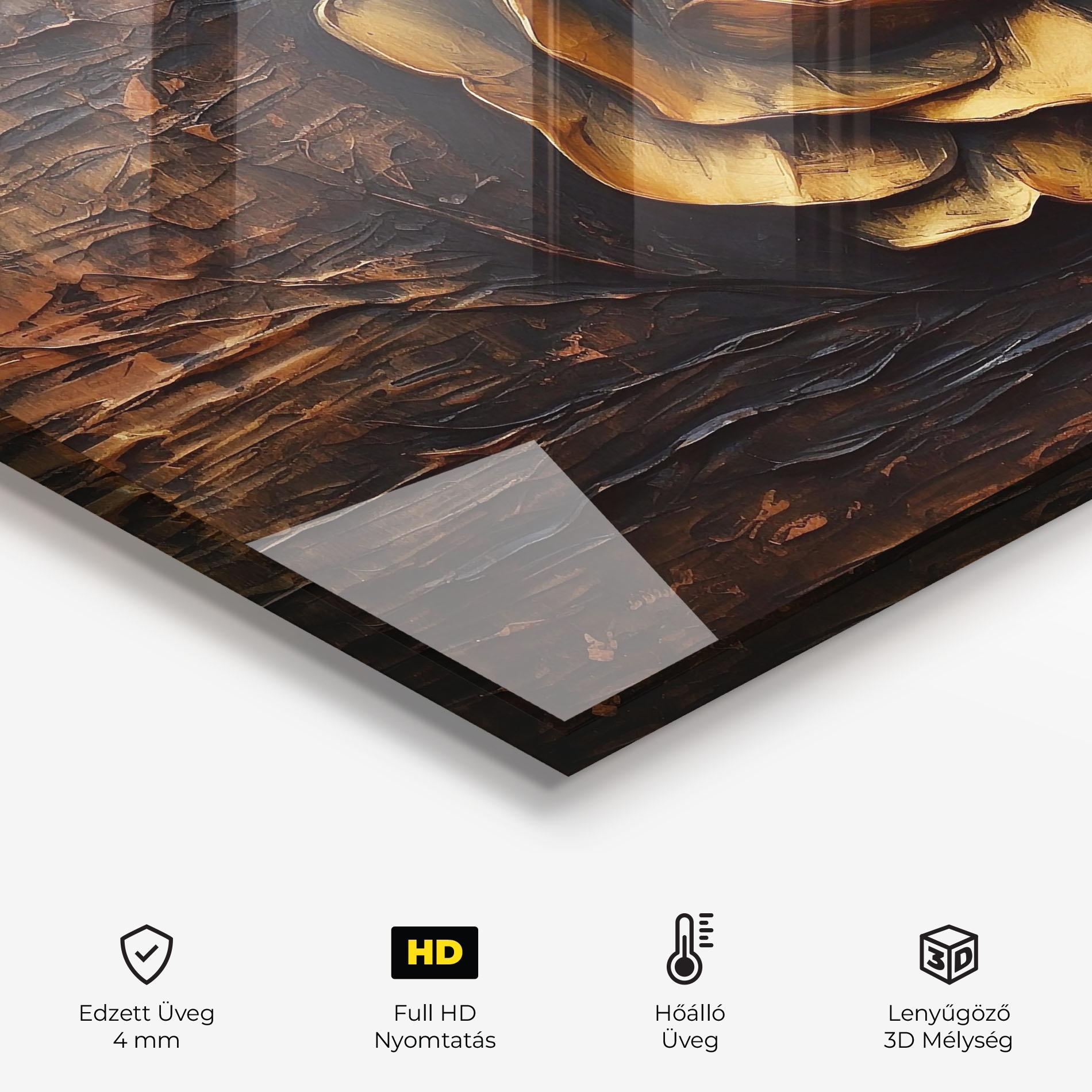 Konyhai üveg hátfal Gold Rose On Wood mockup 2