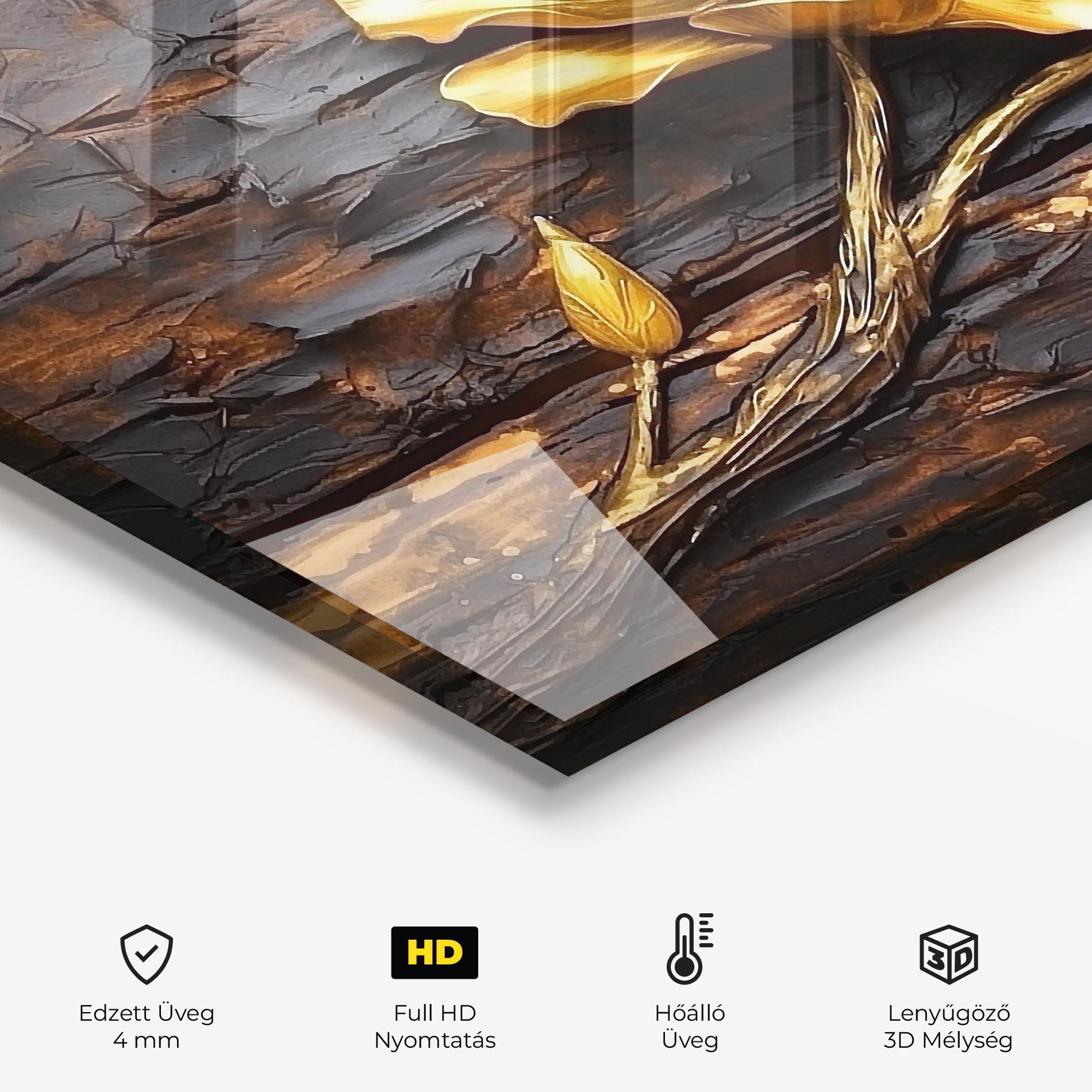 Konyhai üveg hátfal Golden Rose On Wood mockup 2