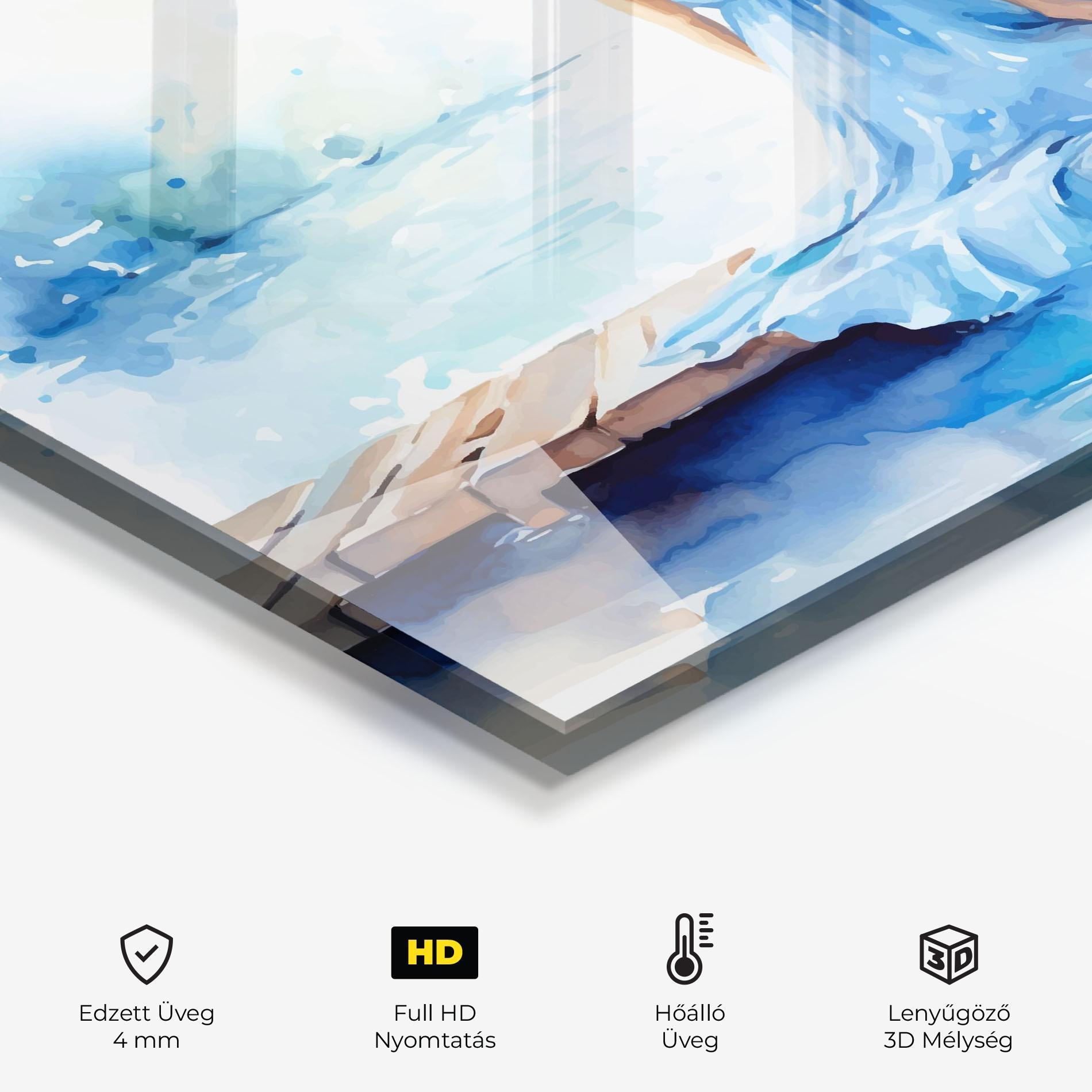 Konyhai üveg hátfal Lake Blue Woman mockup 2