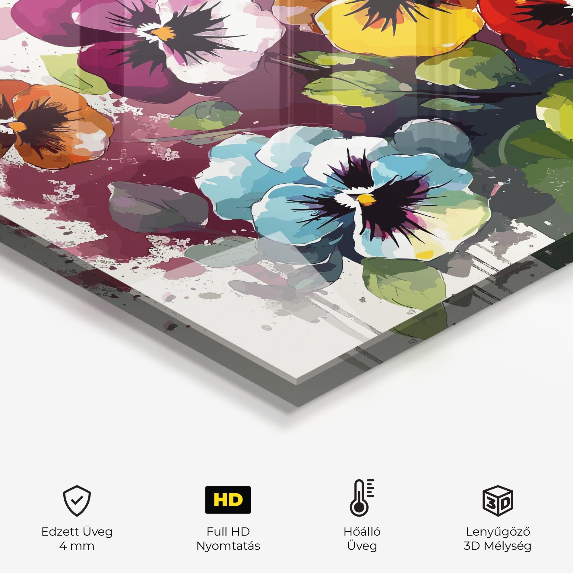 Konyhai üveg hátfal Mix Paint Flowers mockup 2