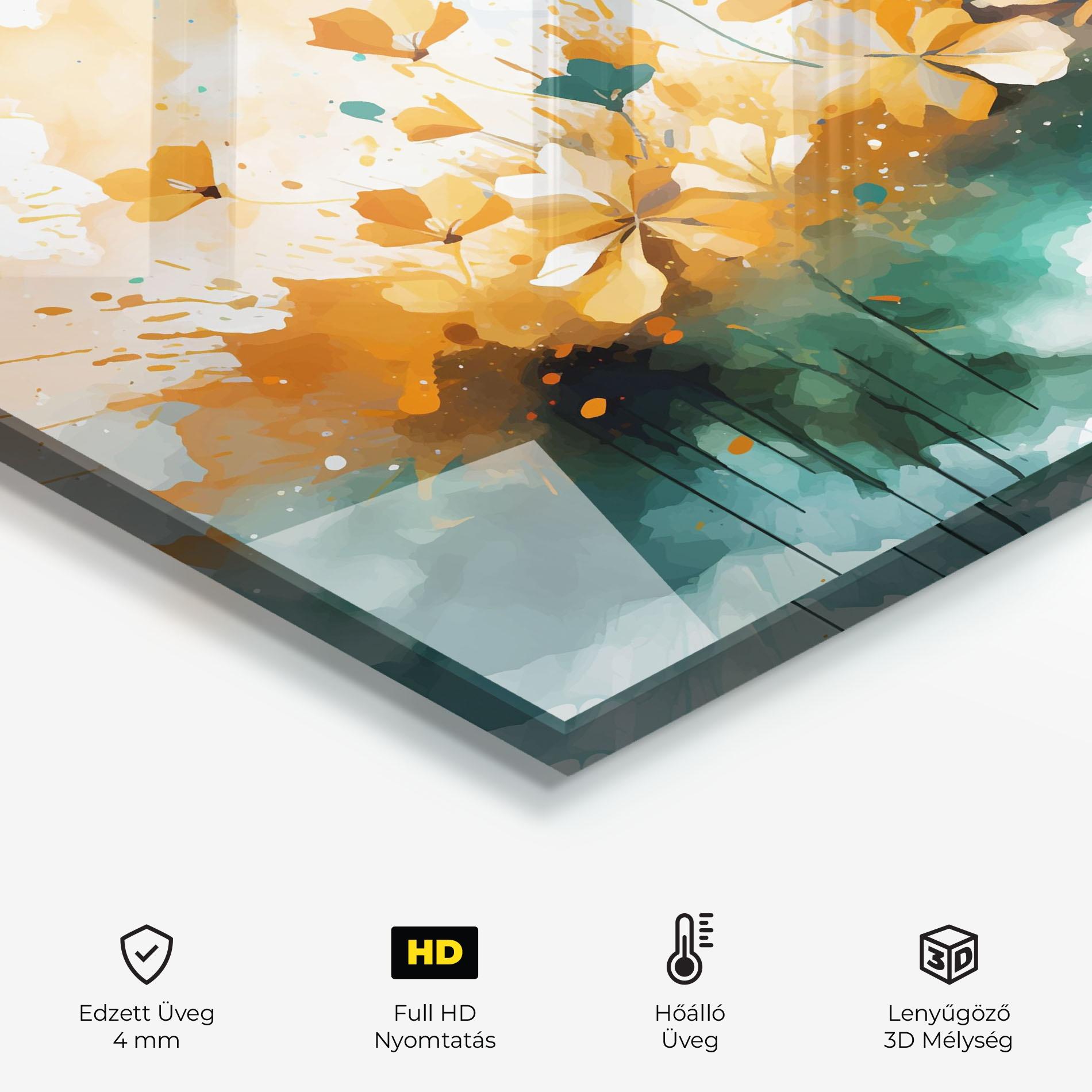 Konyhai üveg hátfal Orange Green Flowers mockup 2