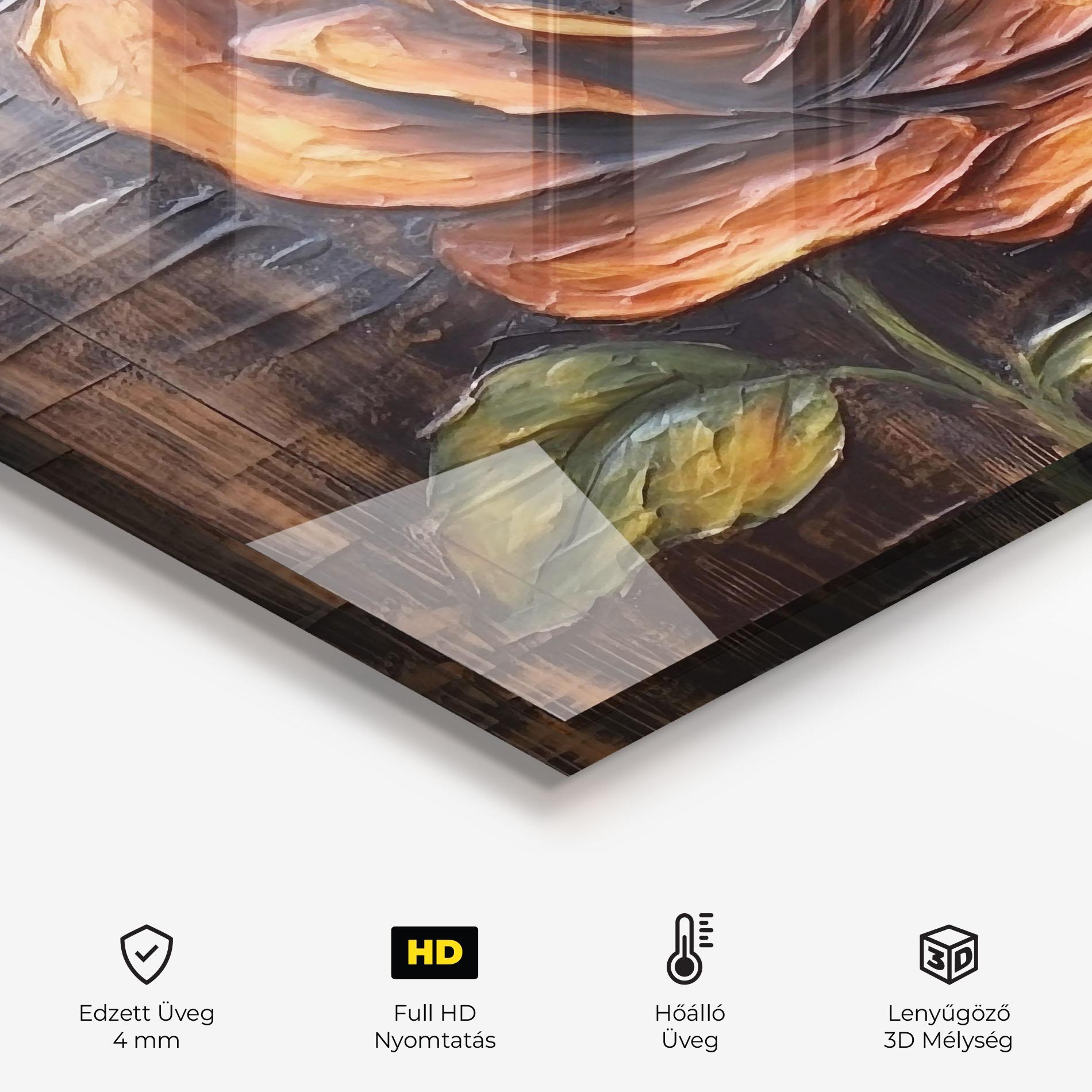 Konyhai üveg hátfal Orange Rose On Wood mockup 2