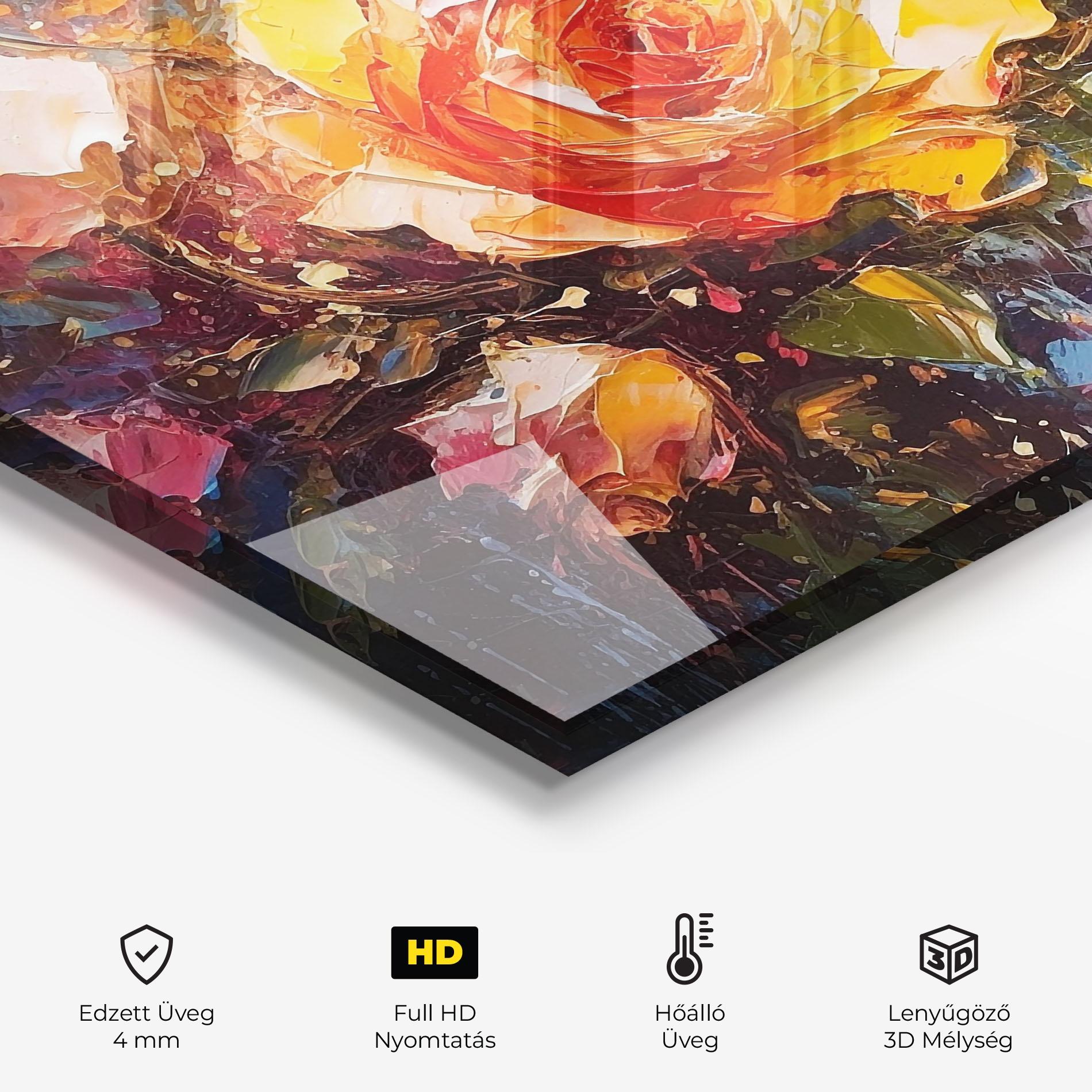 Konyhai üveg hátfal Orange Roses Painting mockup 2