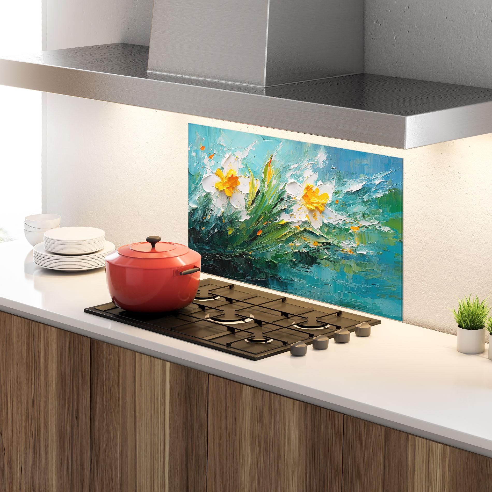 Konyhai üveg hátfal Abstract Flower Painting mockup 4