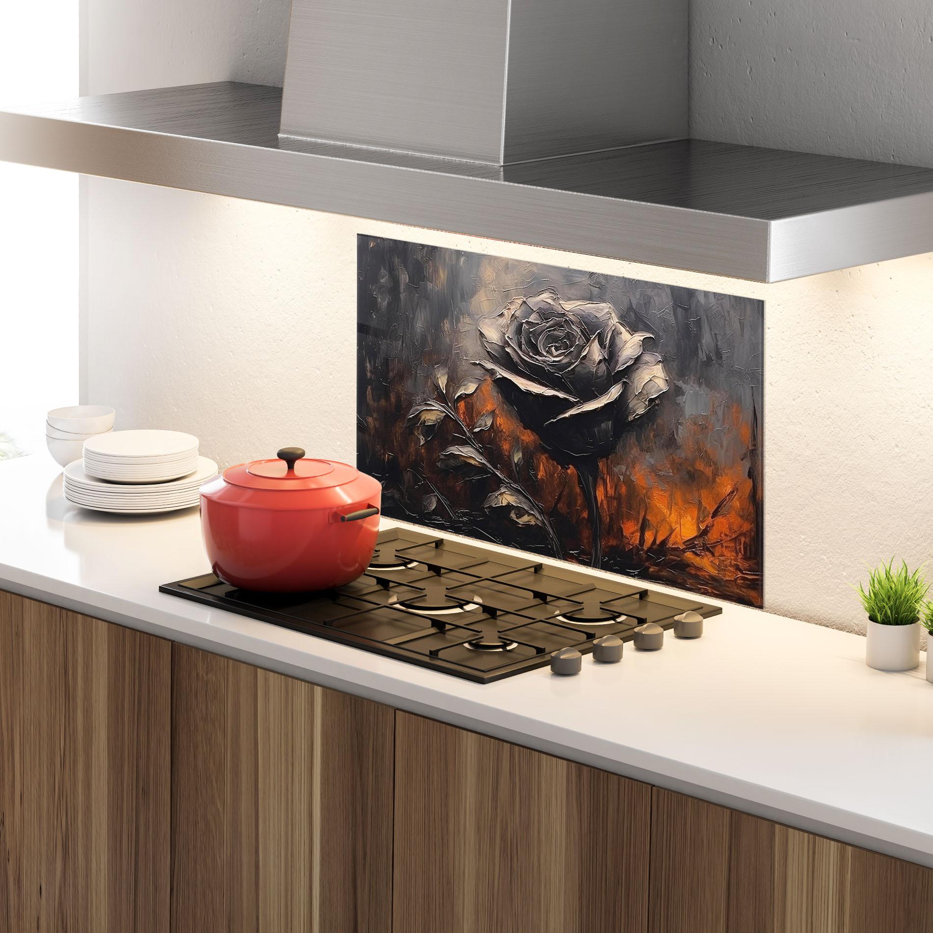 Konyhai üveg hátfal Black Rose Art mockup 4