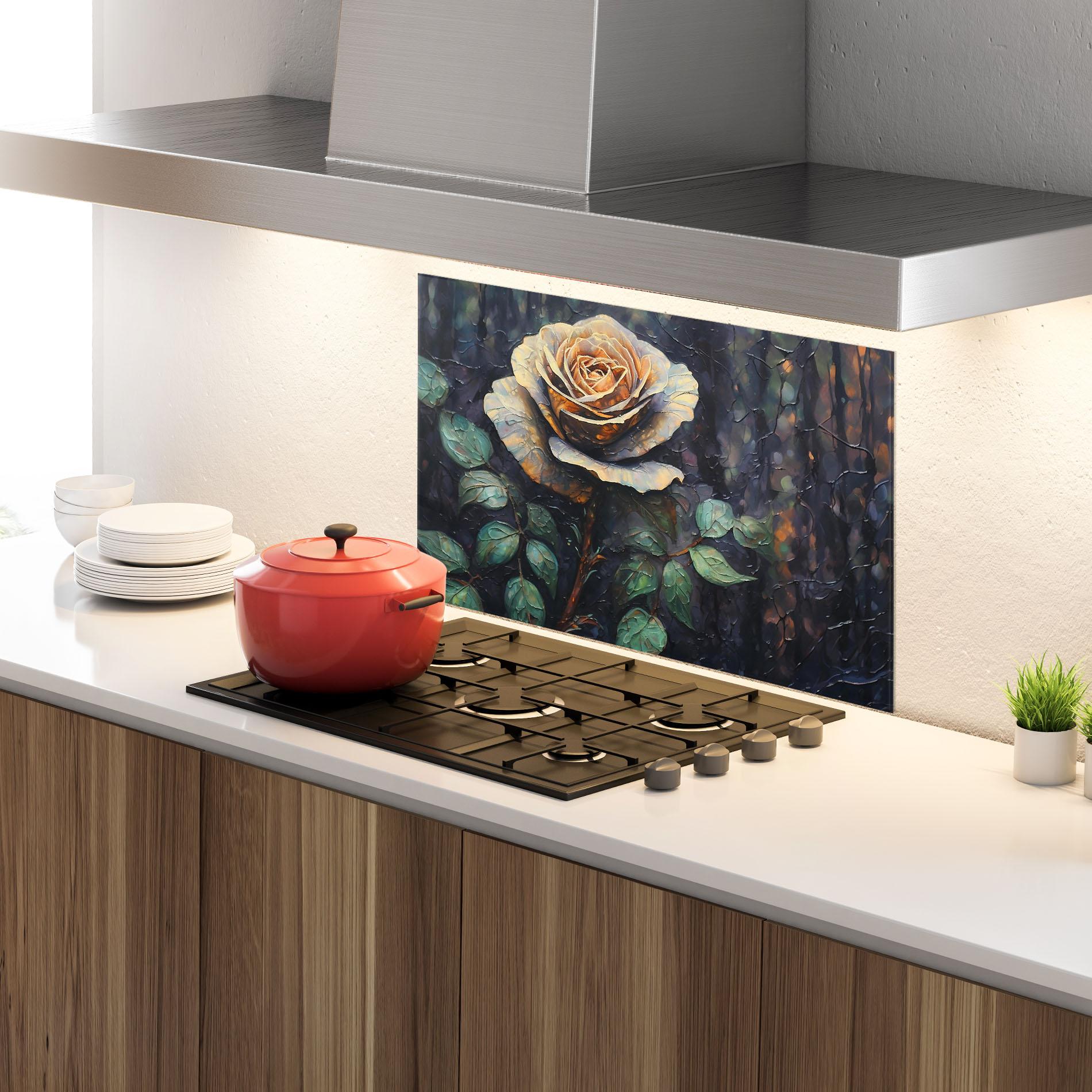 Konyhai üveg hátfal Blue Yellow Rose Art mockup 4