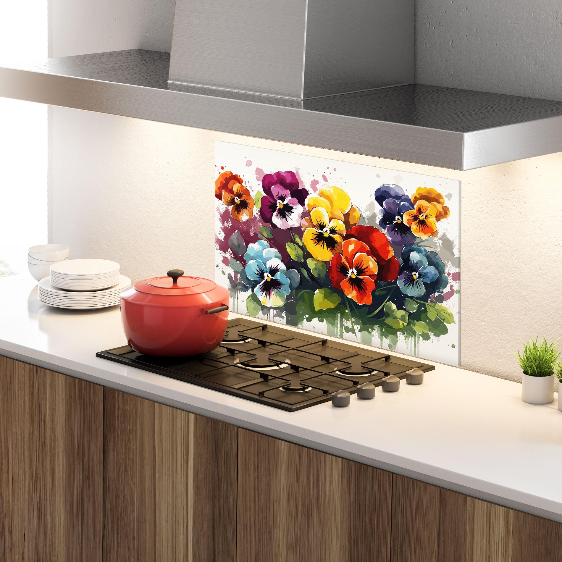 Konyhai üveg hátfal Mix Paint Flowers mockup 4