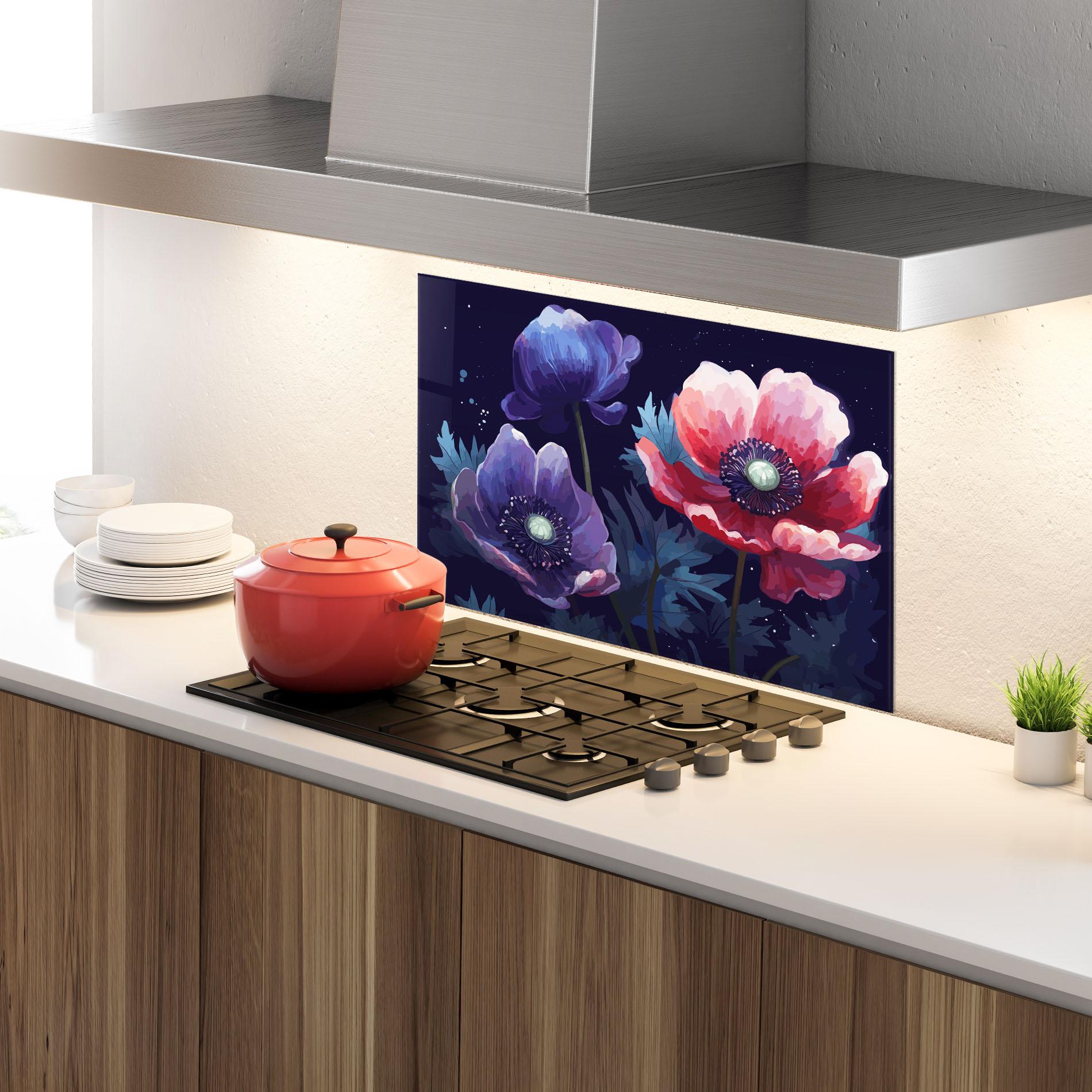 Konyhai üveg hátfal Night Poppy Art mockup 4