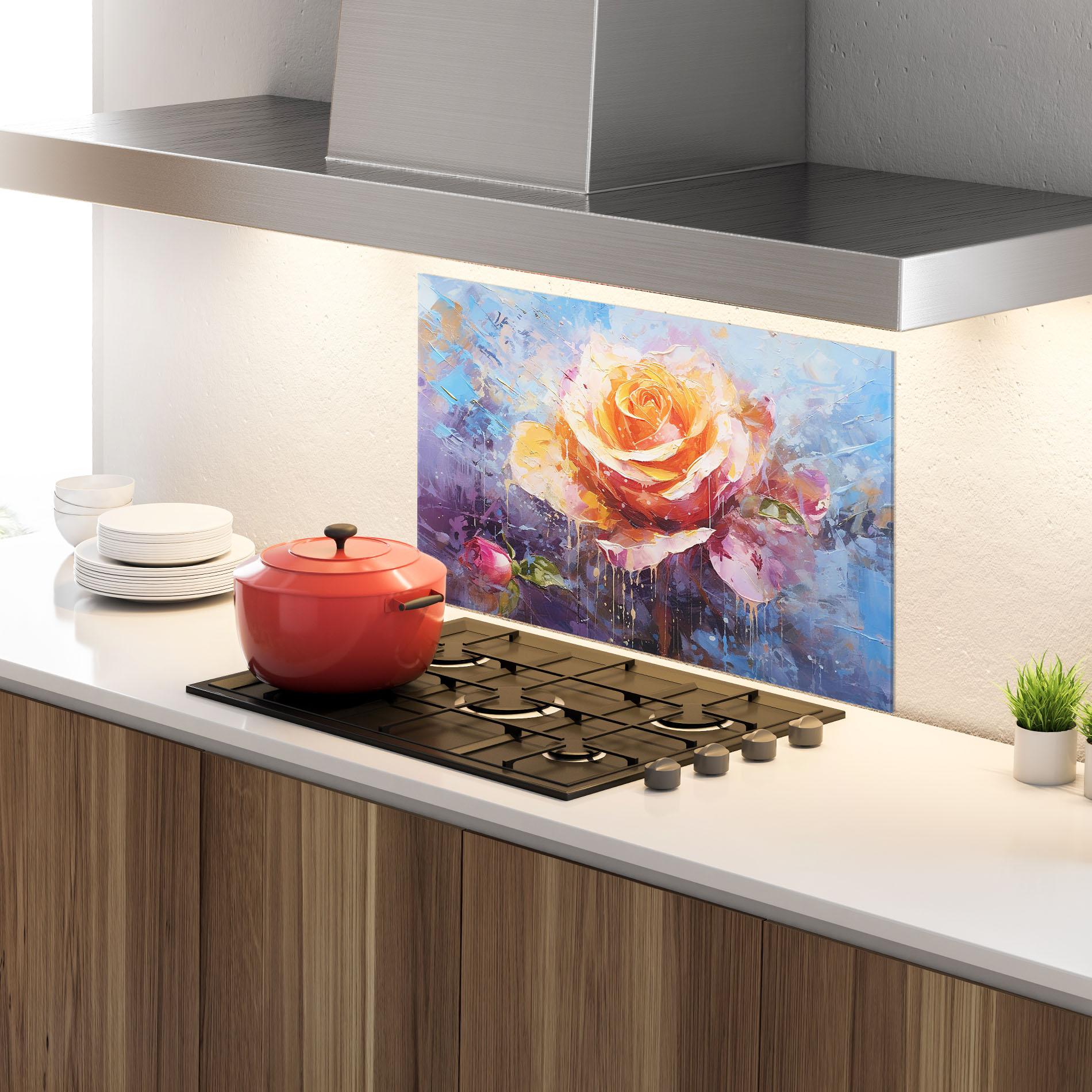 Konyhai üveg hátfal Orange Pink Peony Art mockup 4