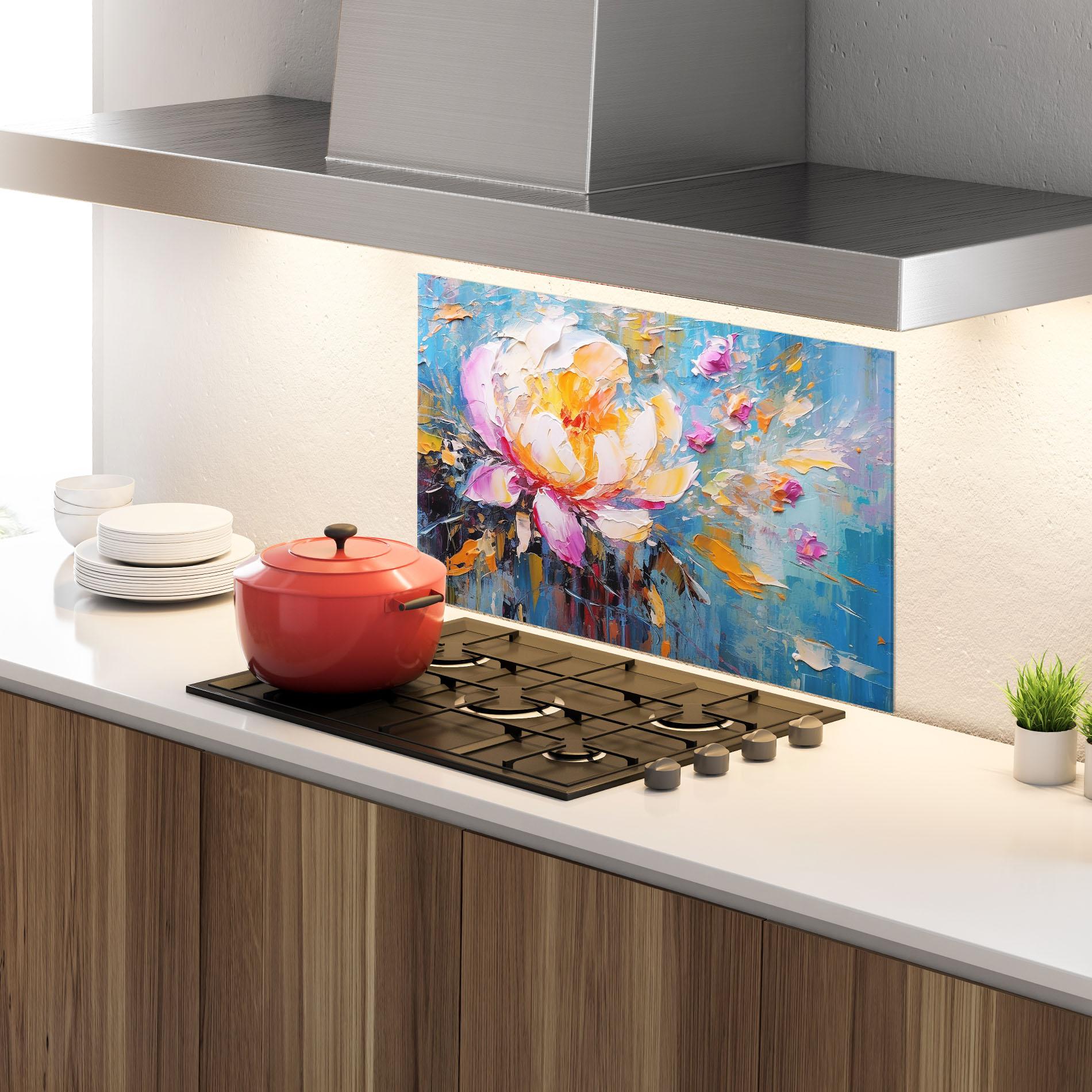Konyhai üveg hátfal Pink Orange Peony Art mockup 4