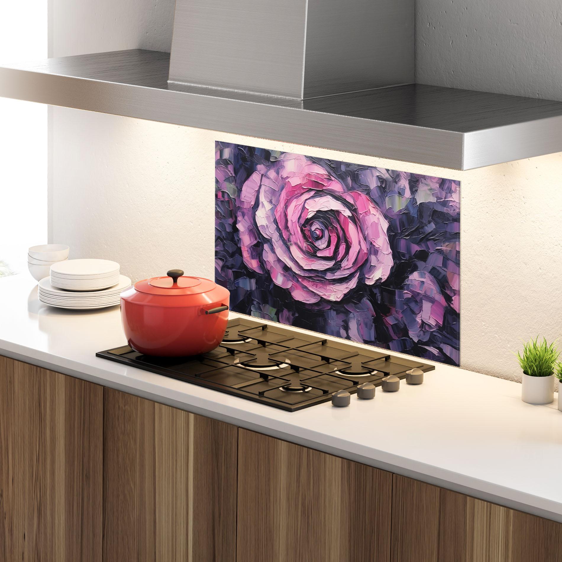 Konyhai üveg hátfal Pretty Purple Rose Art mockup 4