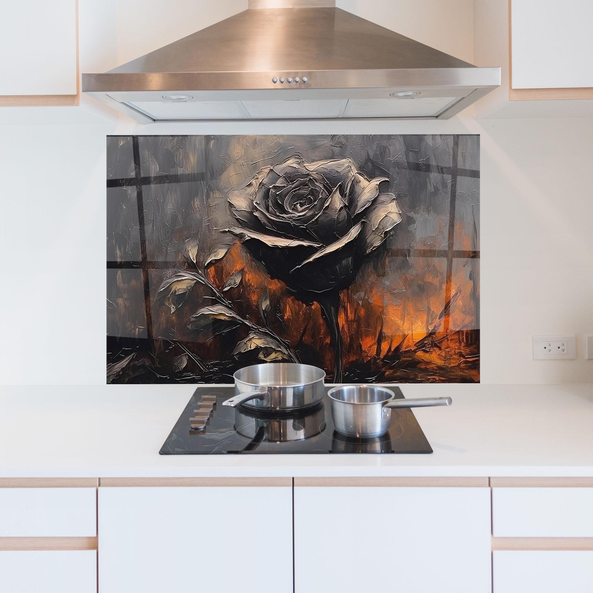 Konyhai üveg hátfal Black Rose Art mockup 5