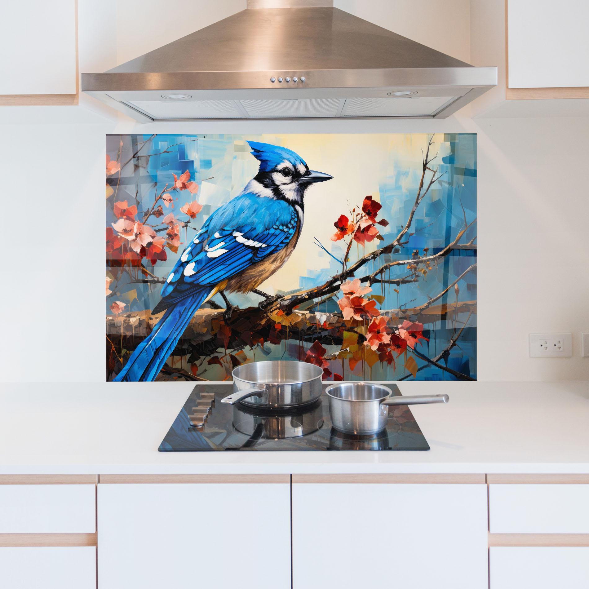 Konyhai üveg hátfal Blue Bird Sitting Art mockup 5
