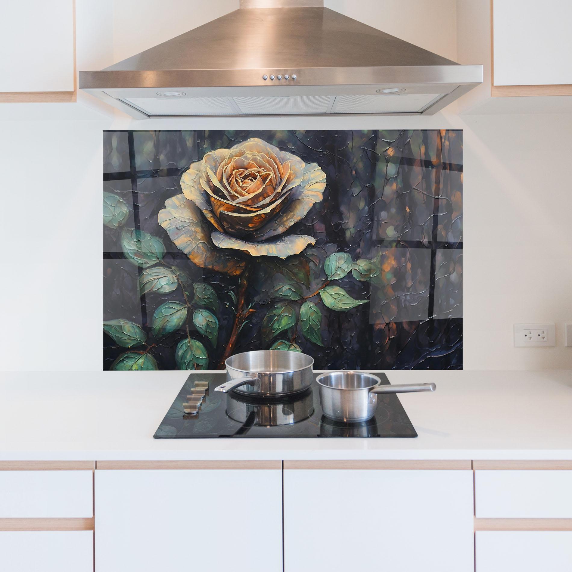 Konyhai üveg hátfal Blue Yellow Rose Art mockup 5