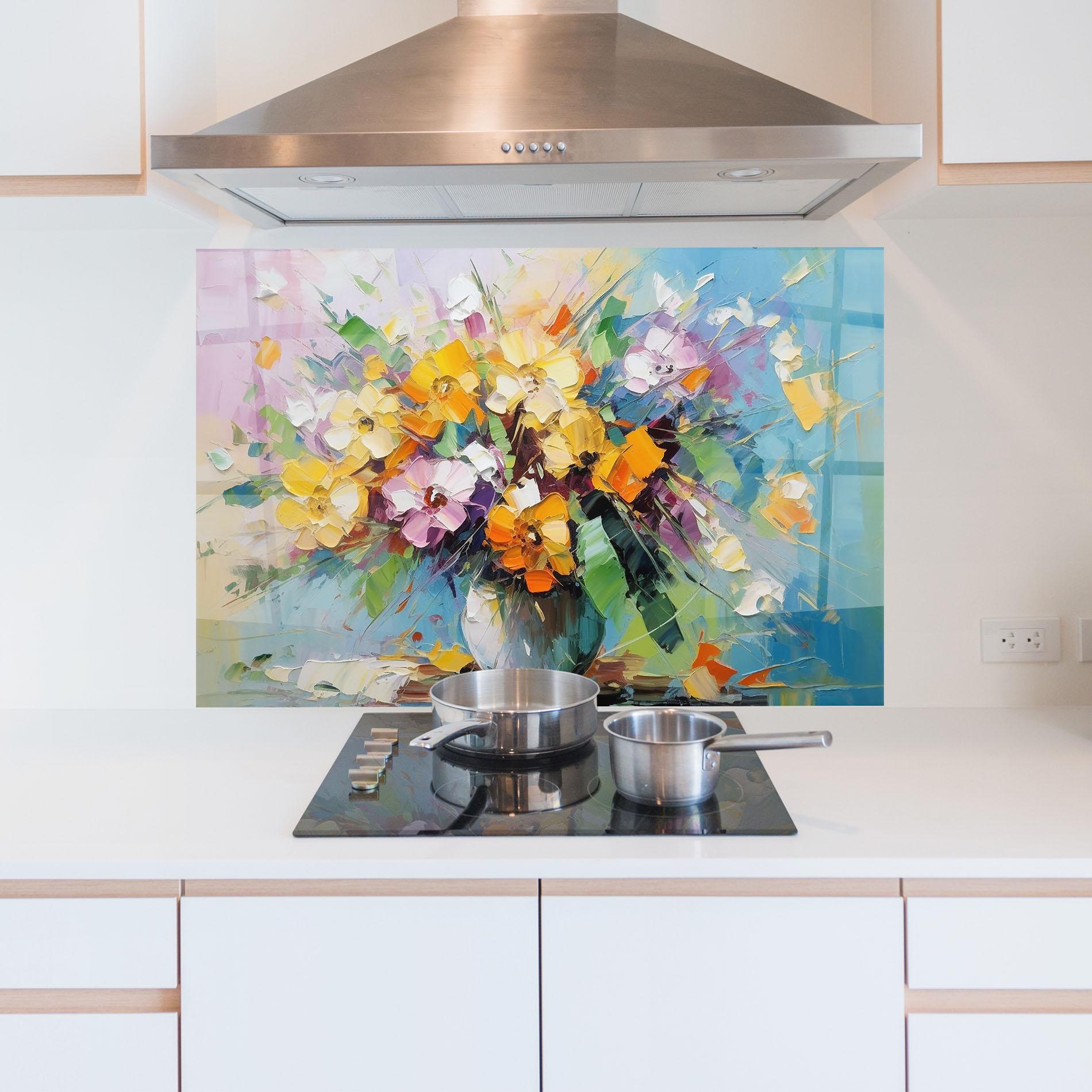 Konyhai üveg hátfal Colorfull Flowers Painting mockup 5