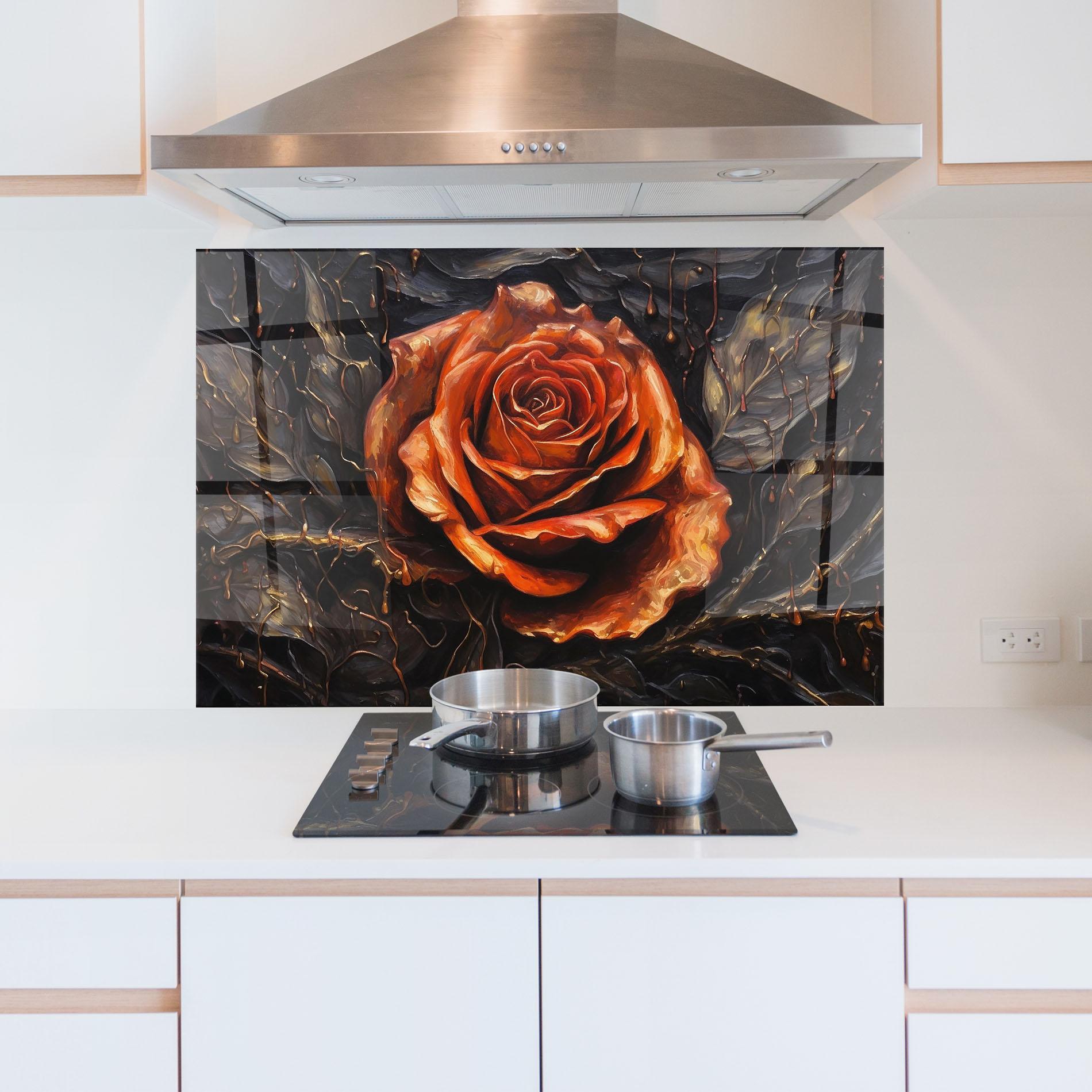 Konyhai üveg hátfal Dark Orange Rose Art mockup 5