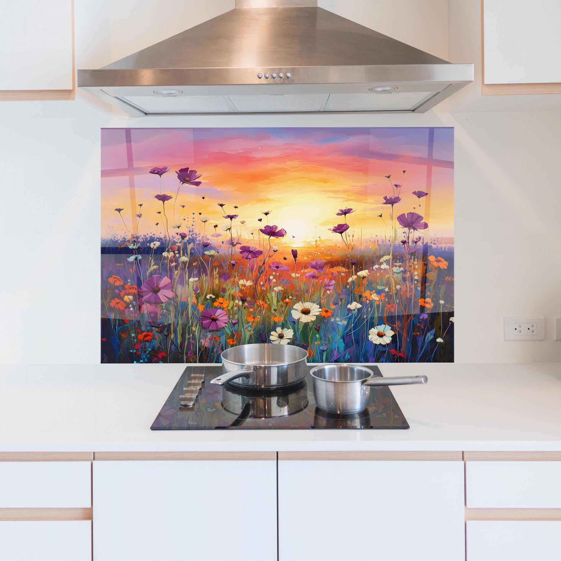 Konyhai üveg hátfal Dreamy Field Flowers mockup 5