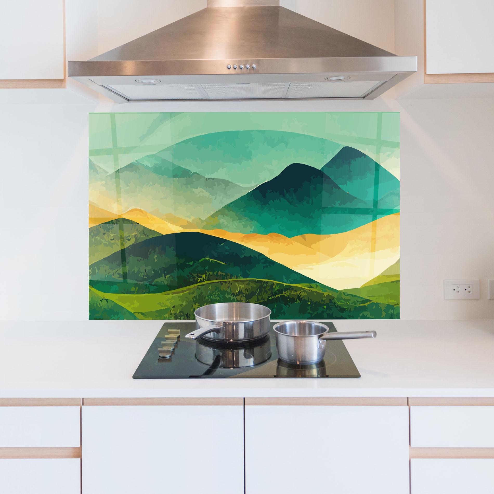 Konyhai üveg hátfal Green Art Mountain mockup 5