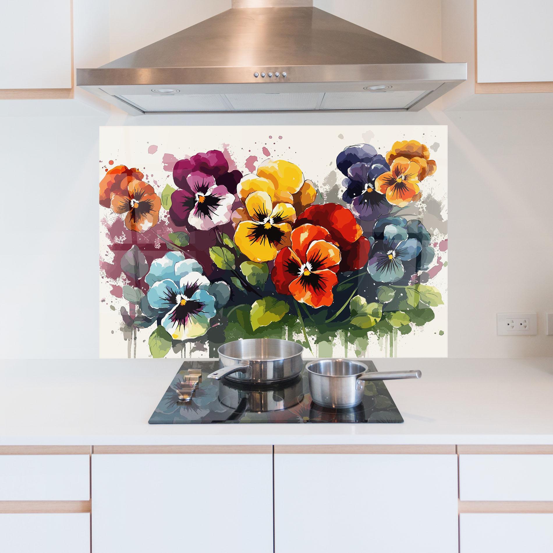 Konyhai üveg hátfal Mix Paint Flowers mockup 5