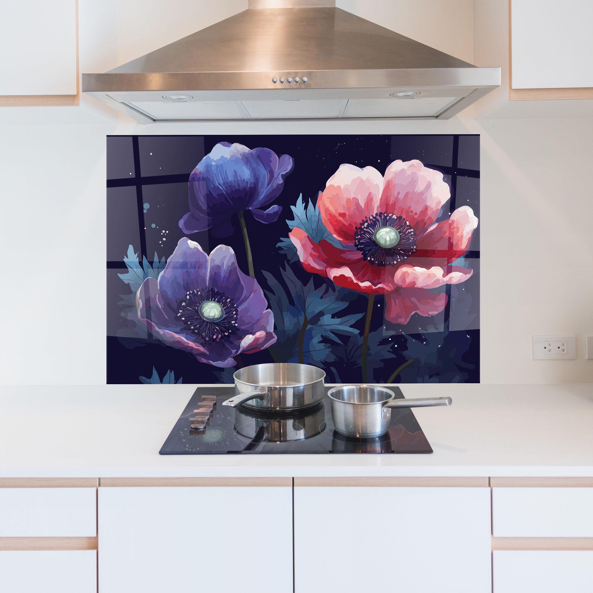 Konyhai üveg hátfal Night Poppy Art mockup 5