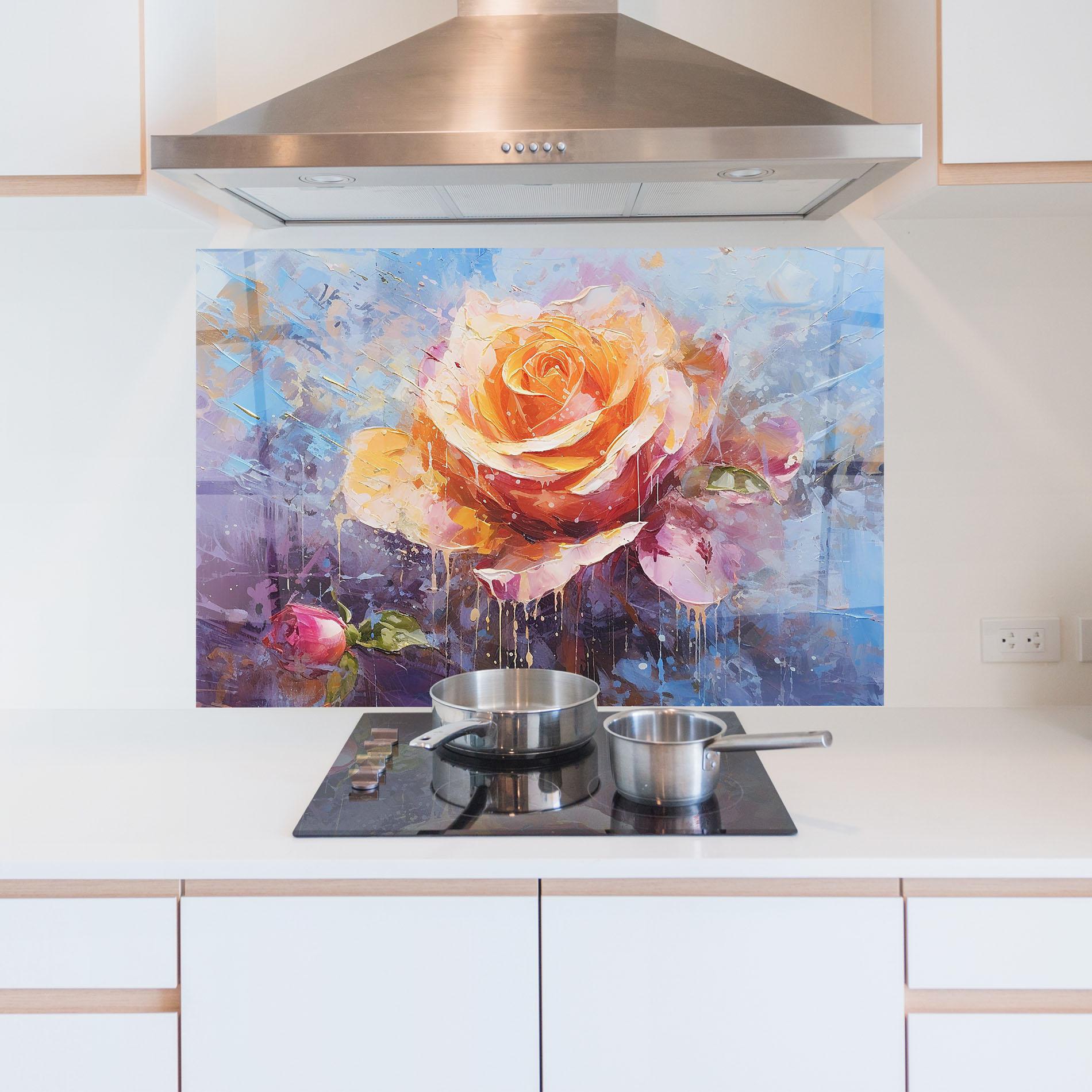 Konyhai üveg hátfal Orange Pink Peony Art mockup 5