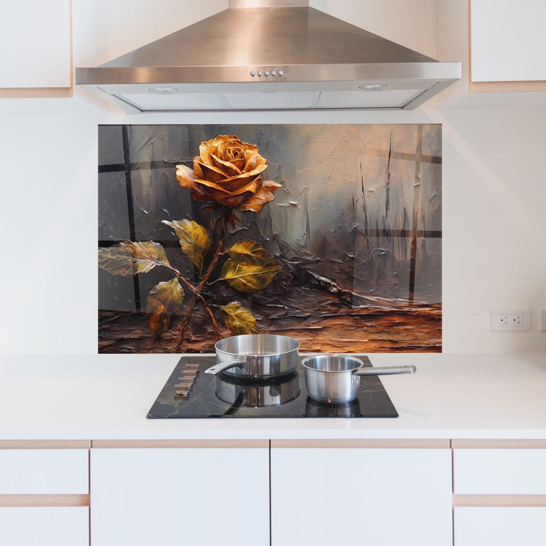 Konyhai üveg hátfal Orange Rose Art mockup 5