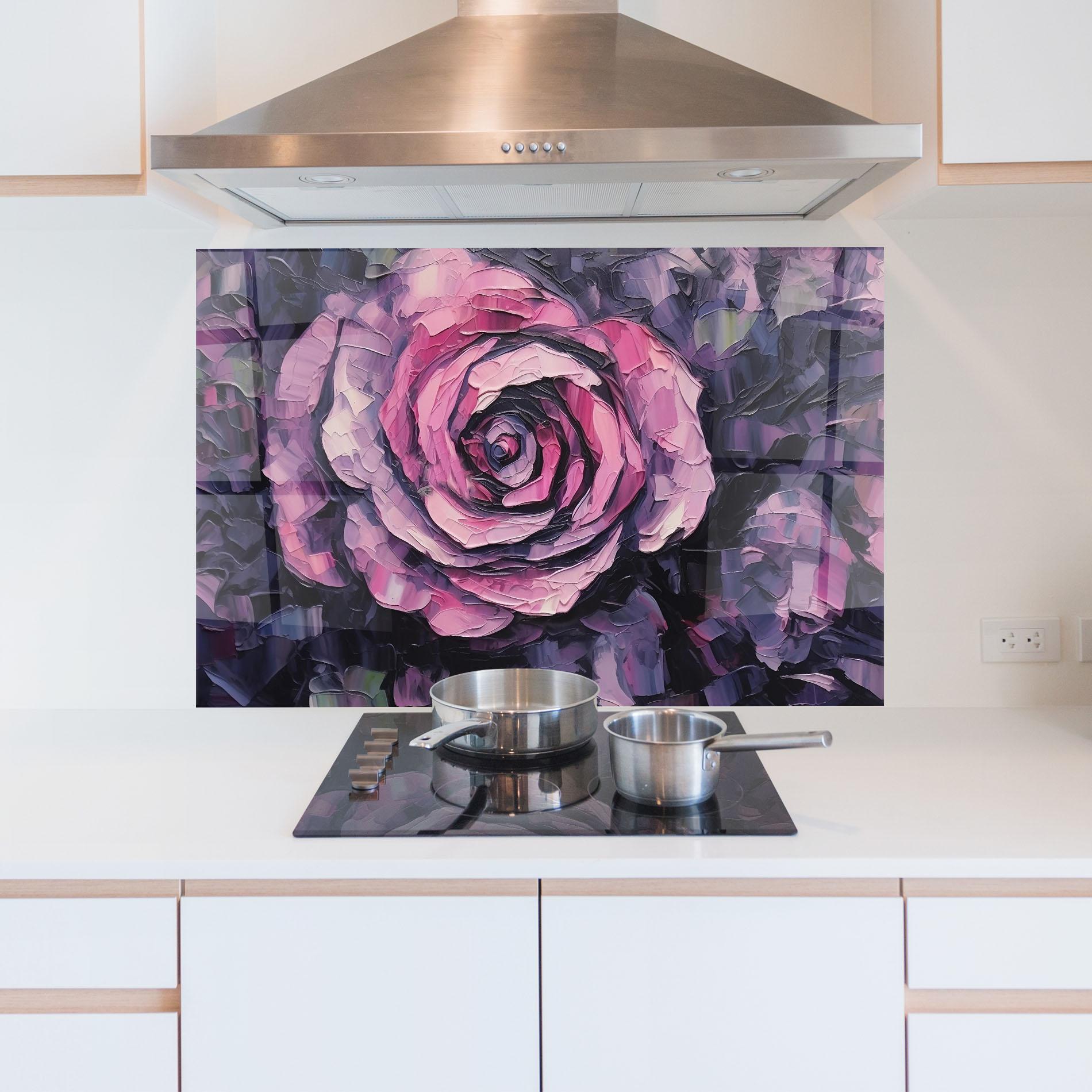 Konyhai üveg hátfal Pretty Purple Rose Art mockup 5