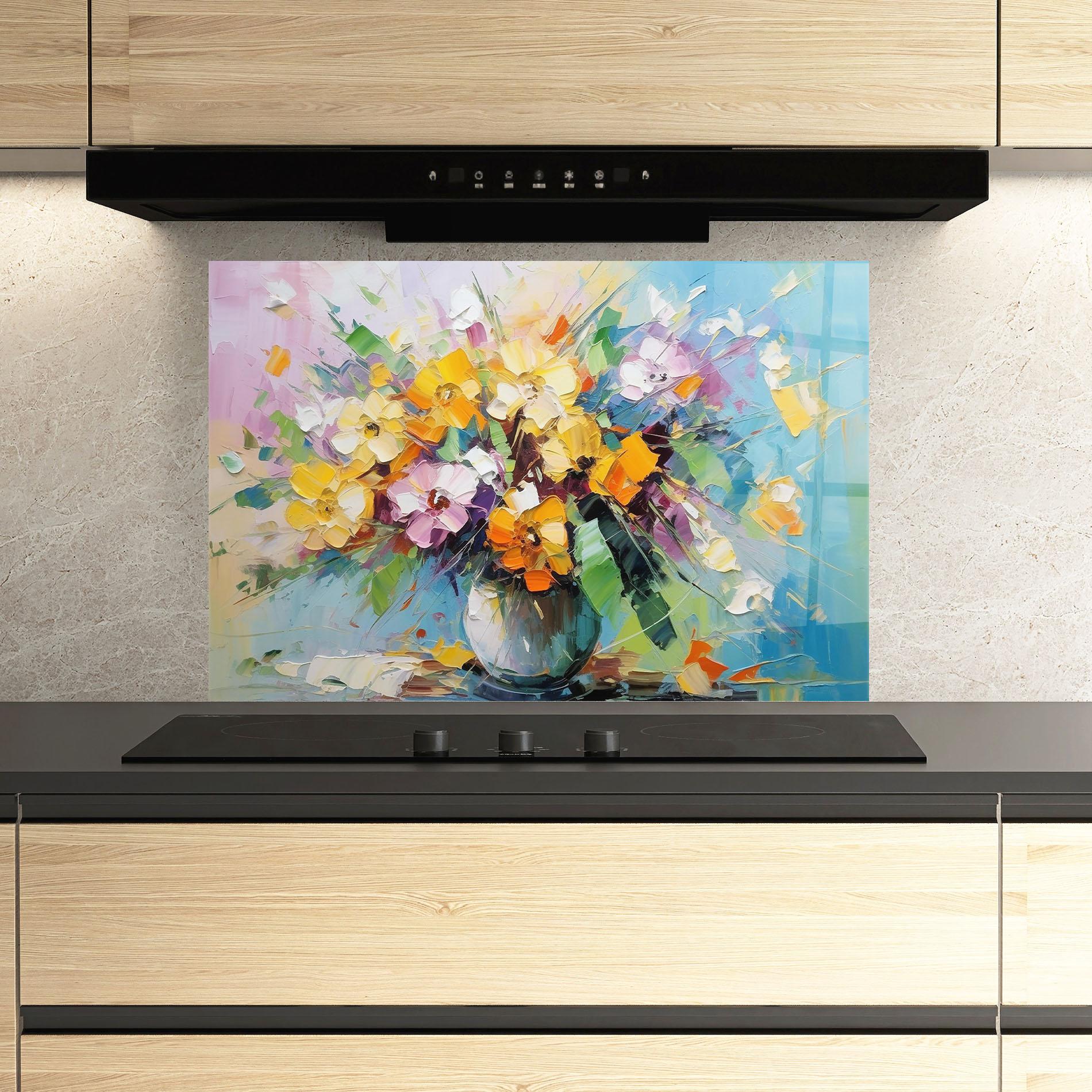 Konyhai üveg hátfal Colorfull Flowers Painting mockup 3