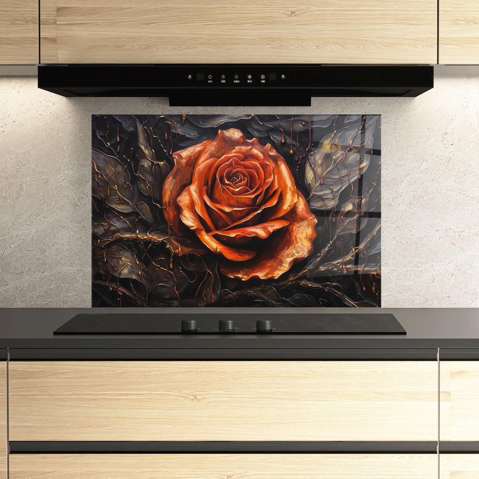 Konyhai üveg hátfal Dark Orange Rose Art mockup 3