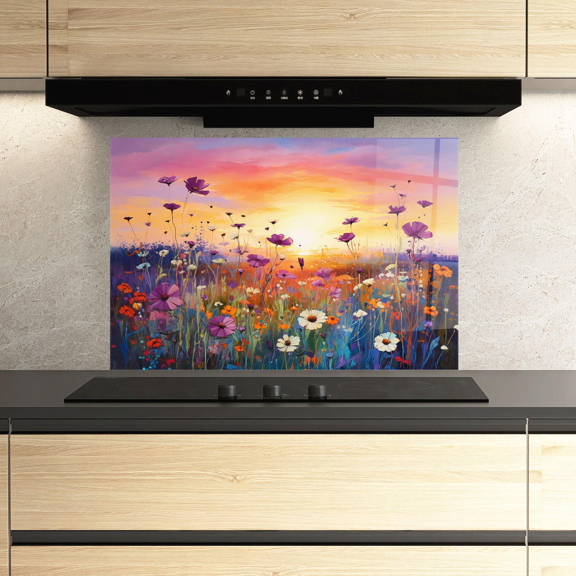 Konyhai üveg hátfal Dreamy Field Flowers mockup 3