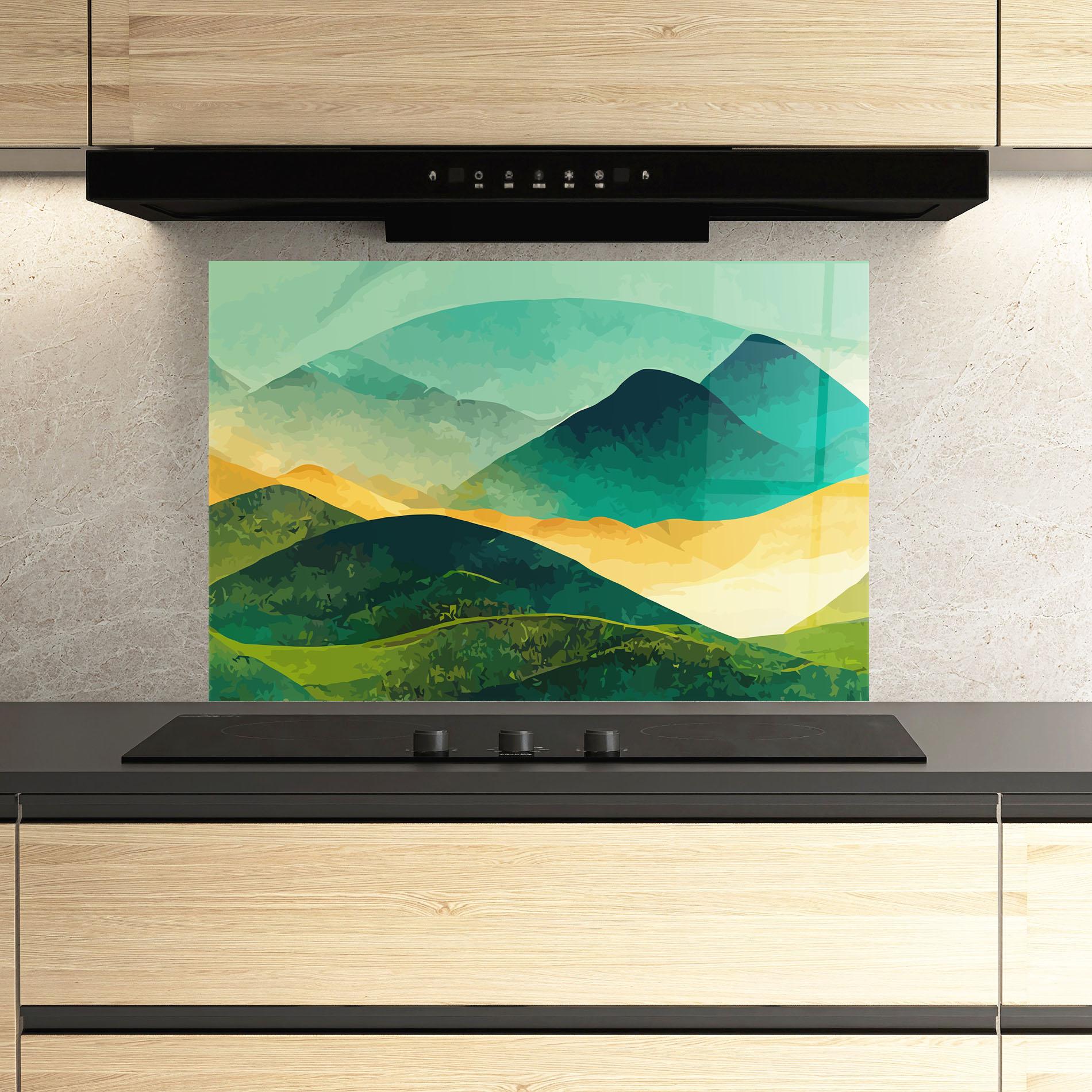 Konyhai üveg hátfal Green Art Mountain mockup 3