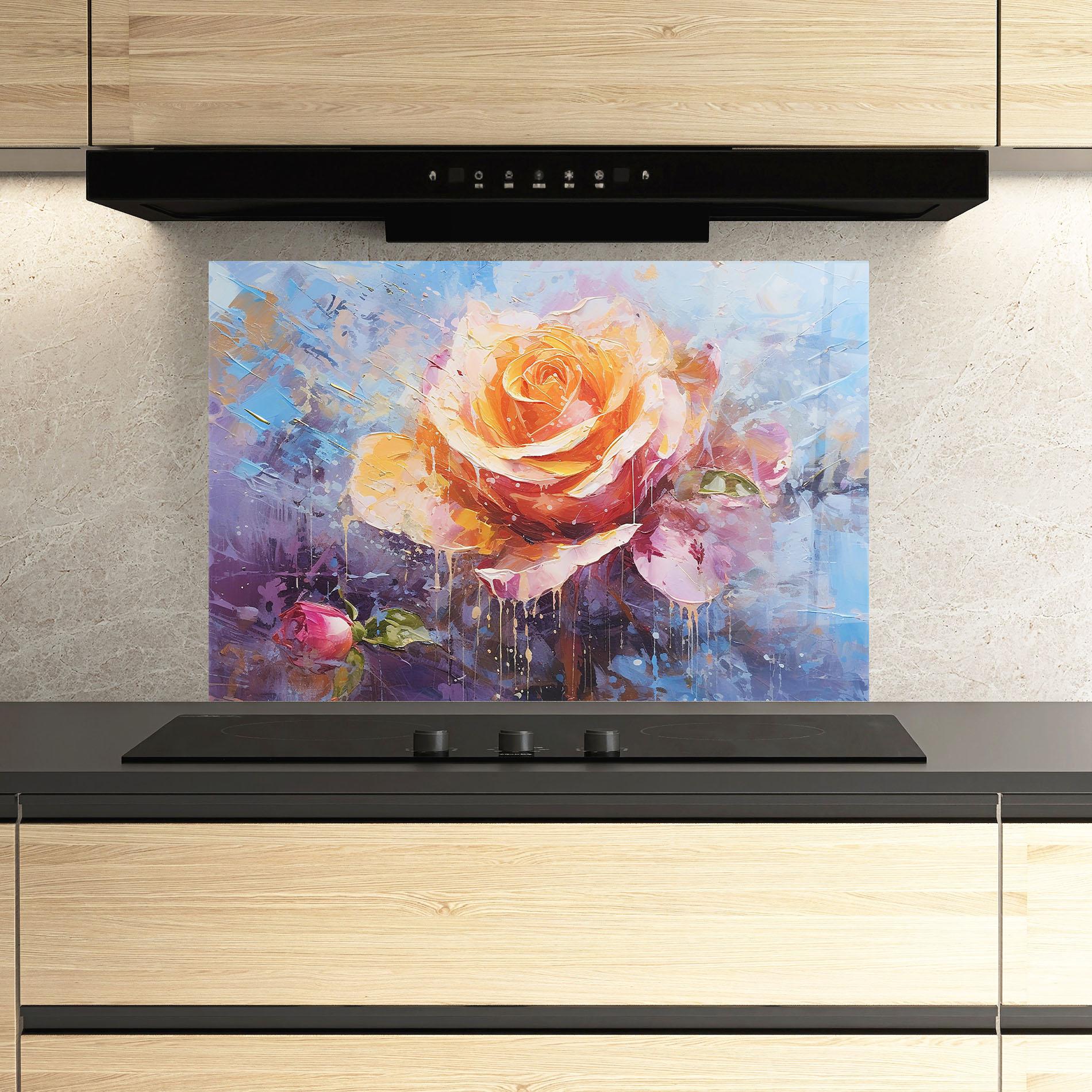 Konyhai üveg hátfal Orange Pink Peony Art mockup 3