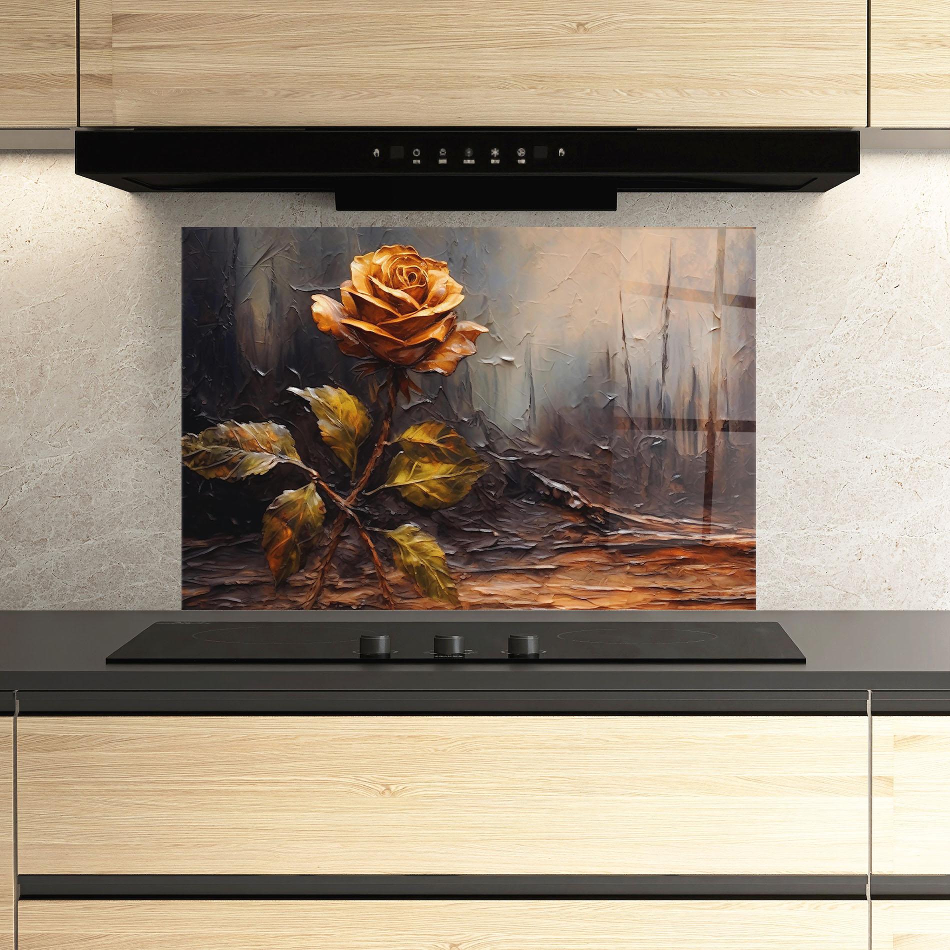 Konyhai üveg hátfal Orange Rose Art mockup 3